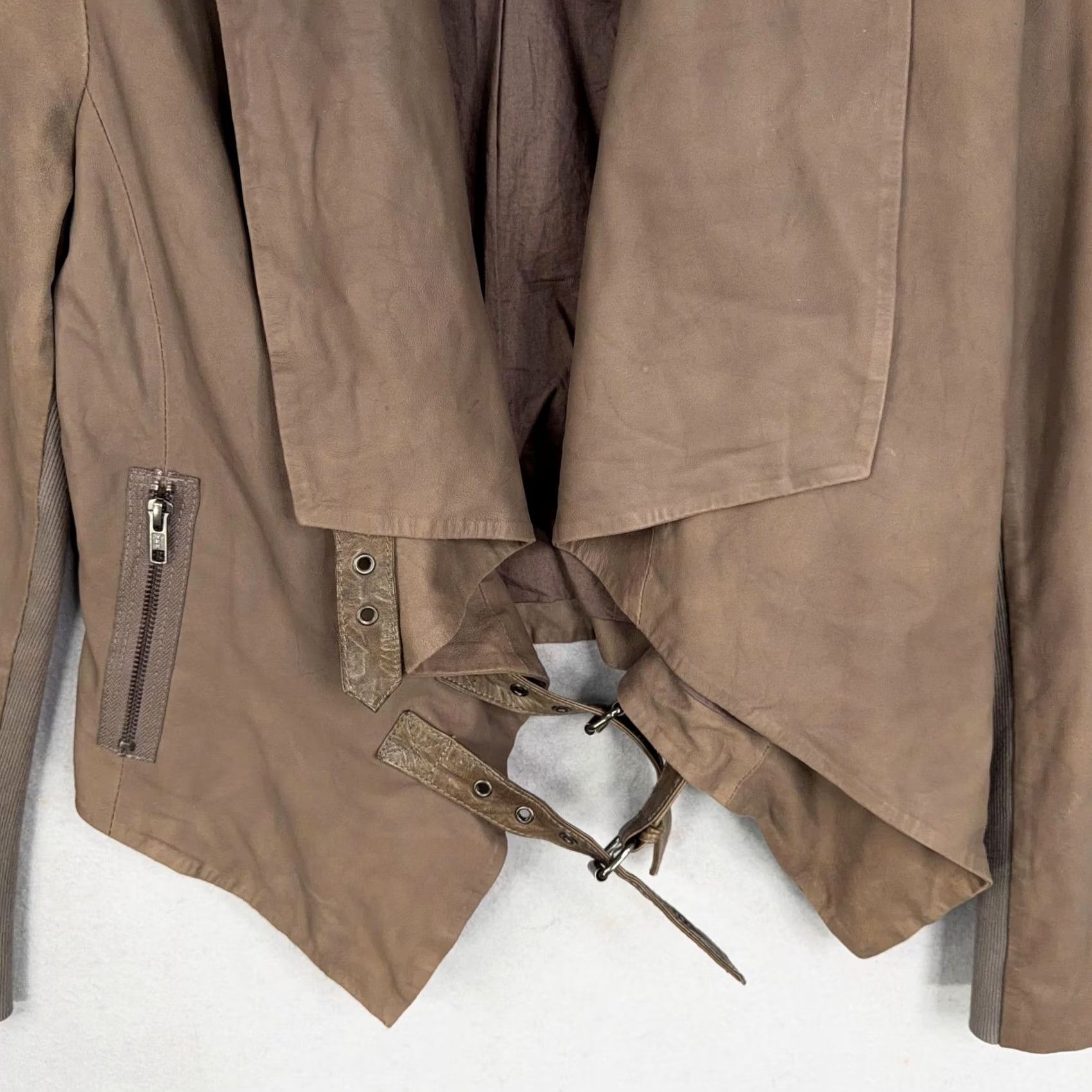 Muubaa Muubaa Jacket Womens 6 Goat Leather Asymmetrical Biker Belted Waterfall Moto Size M / US 6-8 / IT 42-44 - 3 Thumbnail