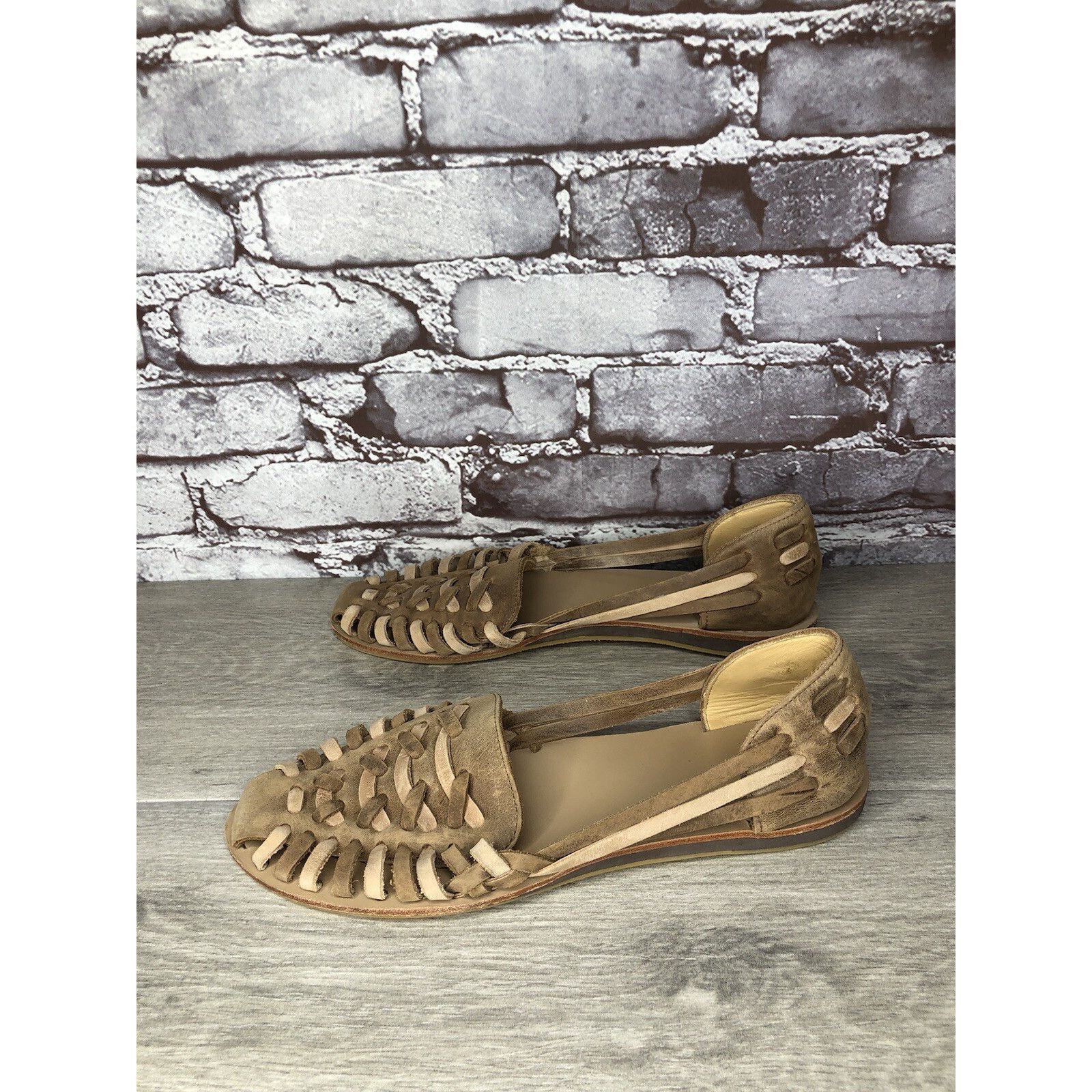 Nisolo NISOLO Tan Brown Huarache Leather Woven Flats Sandals Women Size US 10 / IT 40 - 18 Thumbnail
