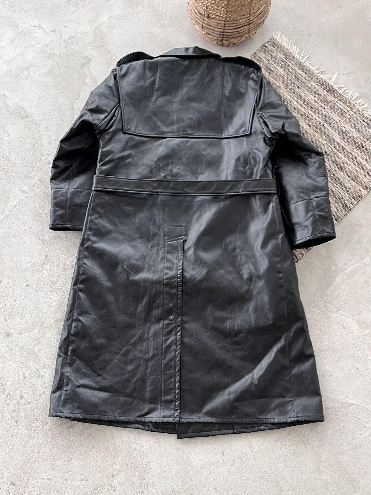 Genuine Leather Vintage Black Faux Leather Trench Coat Gothic Military Style Size US L / EU 52-54 / 3 - 7 Thumbnail