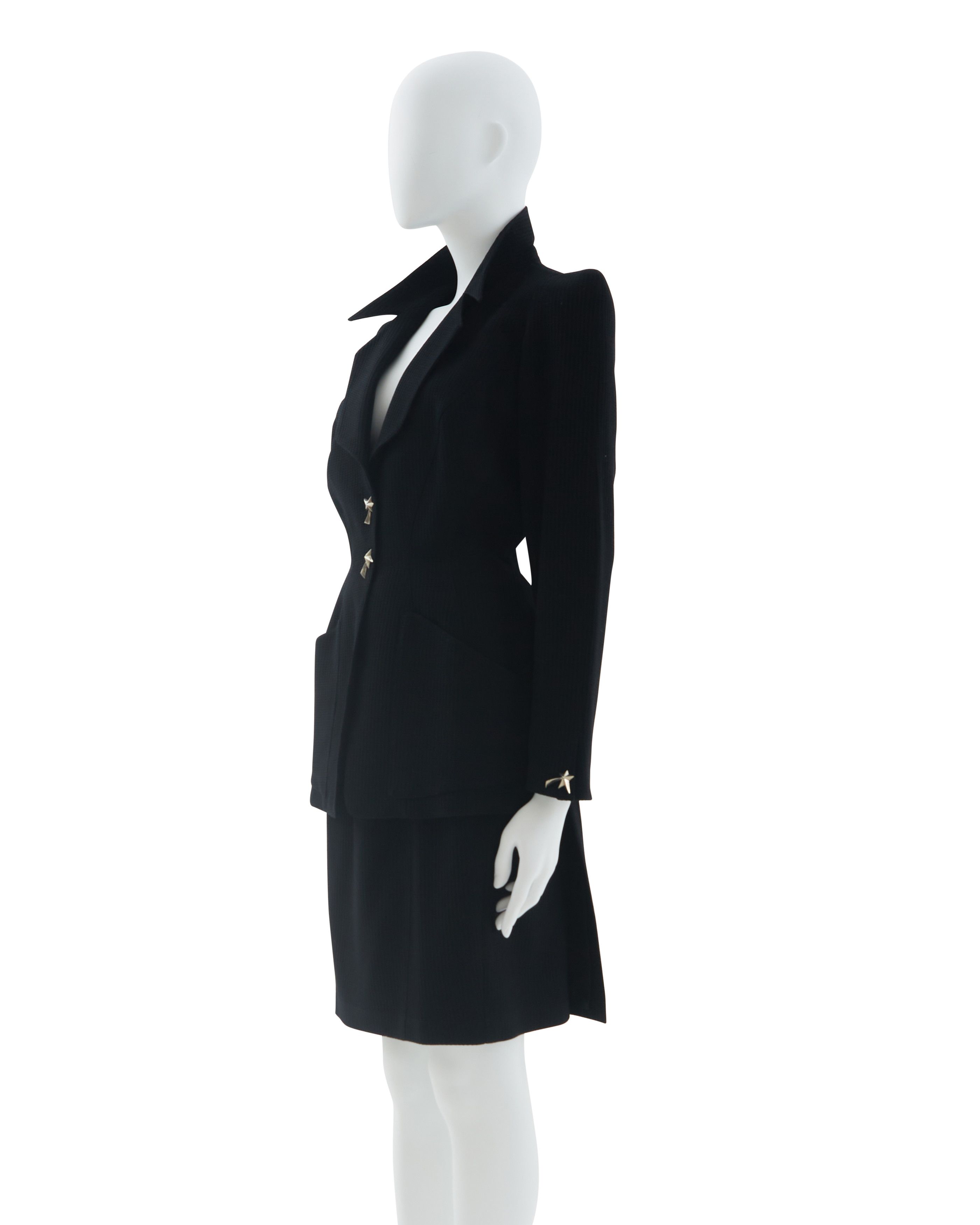 Thierry Mugler Early 1990s Black wool structured skirt suit Size M / US 6-8 / IT 42-44 - 2 Thumbnail