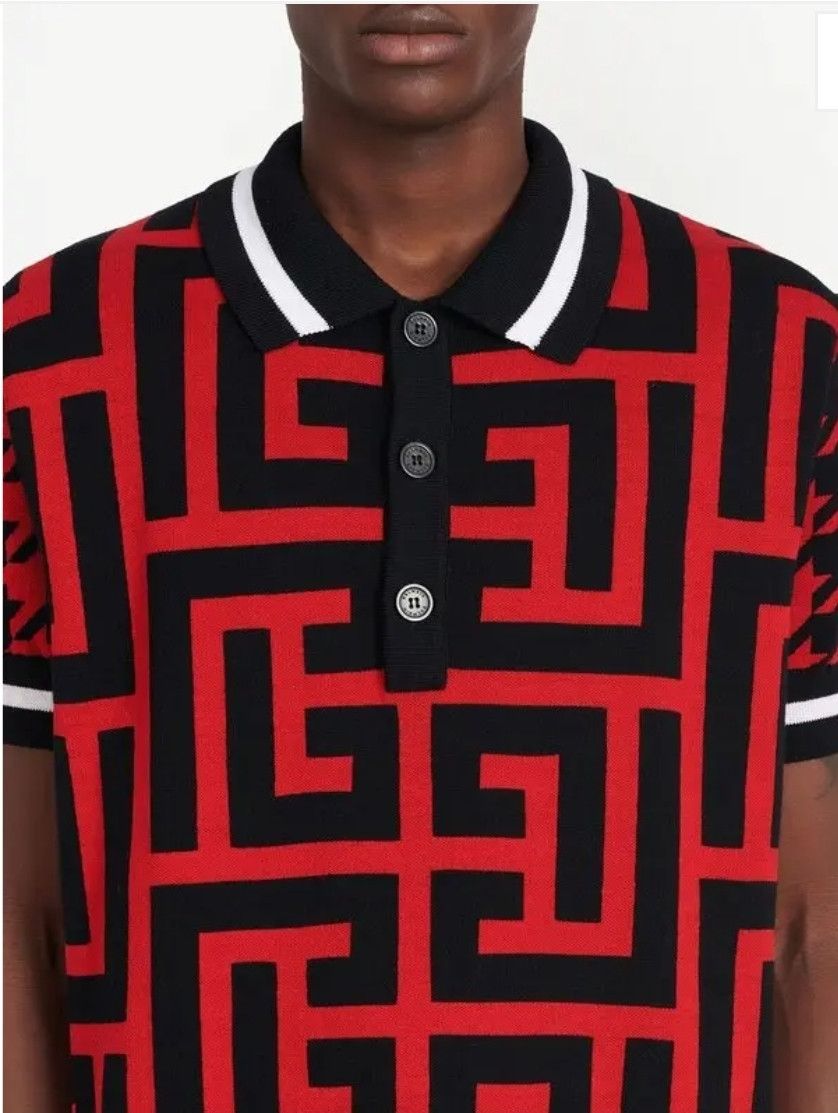 Balmain Balmain Mega Monogram Houndstooth Knit Polo Size XXL Size US XXL / EU 58 / 5 - 2 Thumbnail