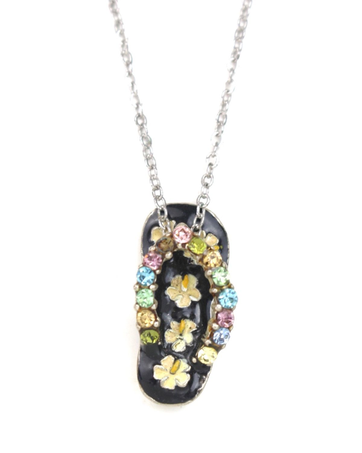 2000S JAPANESE MADE BLACK ENAMEL FLOWER THONG NECKLACE