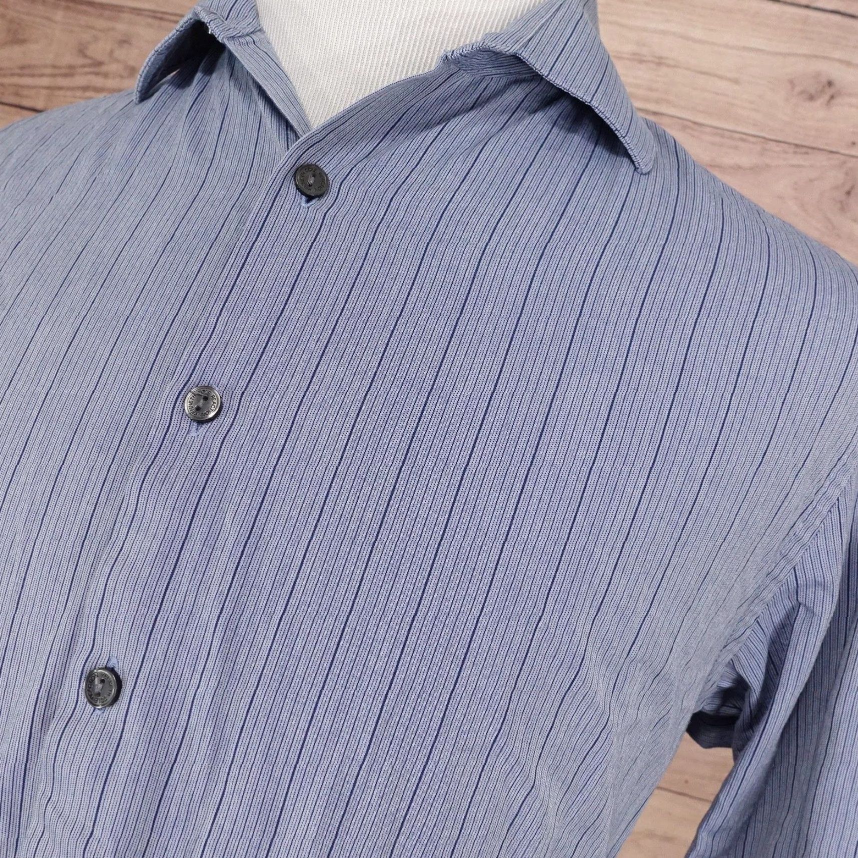 Kenneth Cole Kenneth Cole Reaction Dress Shirt Mens 15.5 32/33 Blue Striped Slim Fit Shirt Modern Dress Shirt Mens Blue Striped Slim Fit Size 42R - 2 Thumbnail