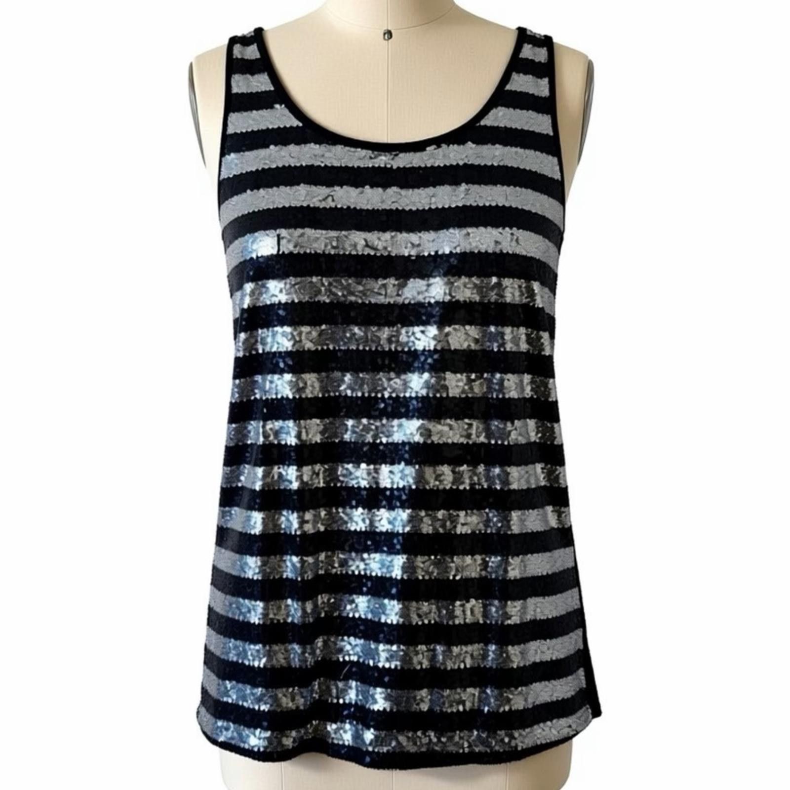 Forever 21 Forever 21 Black and Gray Striped Sequin Tank Top Large Size L / US 10 / IT 46 - 1 Thumbnail