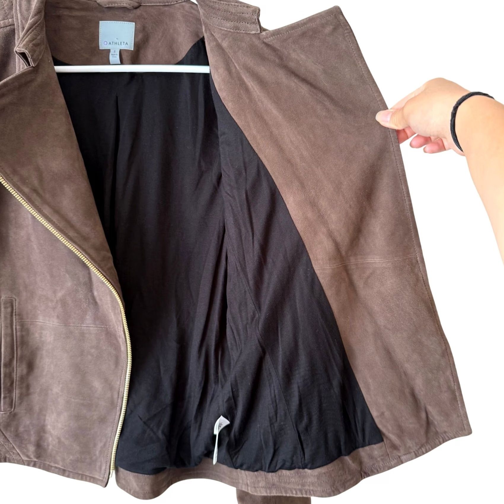 Athleta Athleta Leather Biker Jacket S Women Brown Asymmetrical Zip Suede-Effect Size S / US 4 / IT 40 - 4 Thumbnail