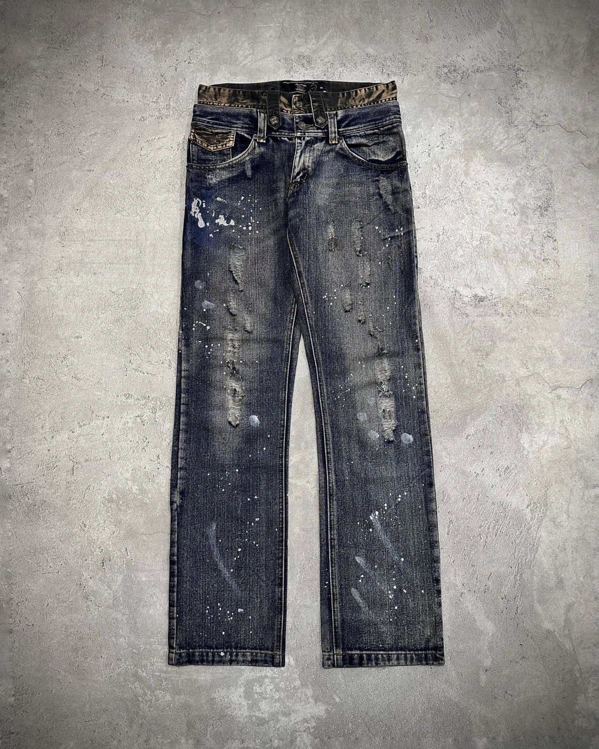 Japanese Brand Y2k Breath Mint Double Waist Distressed Jeans Lgb Ifsix Size US 30 / EU 46 - 1 Thumbnail