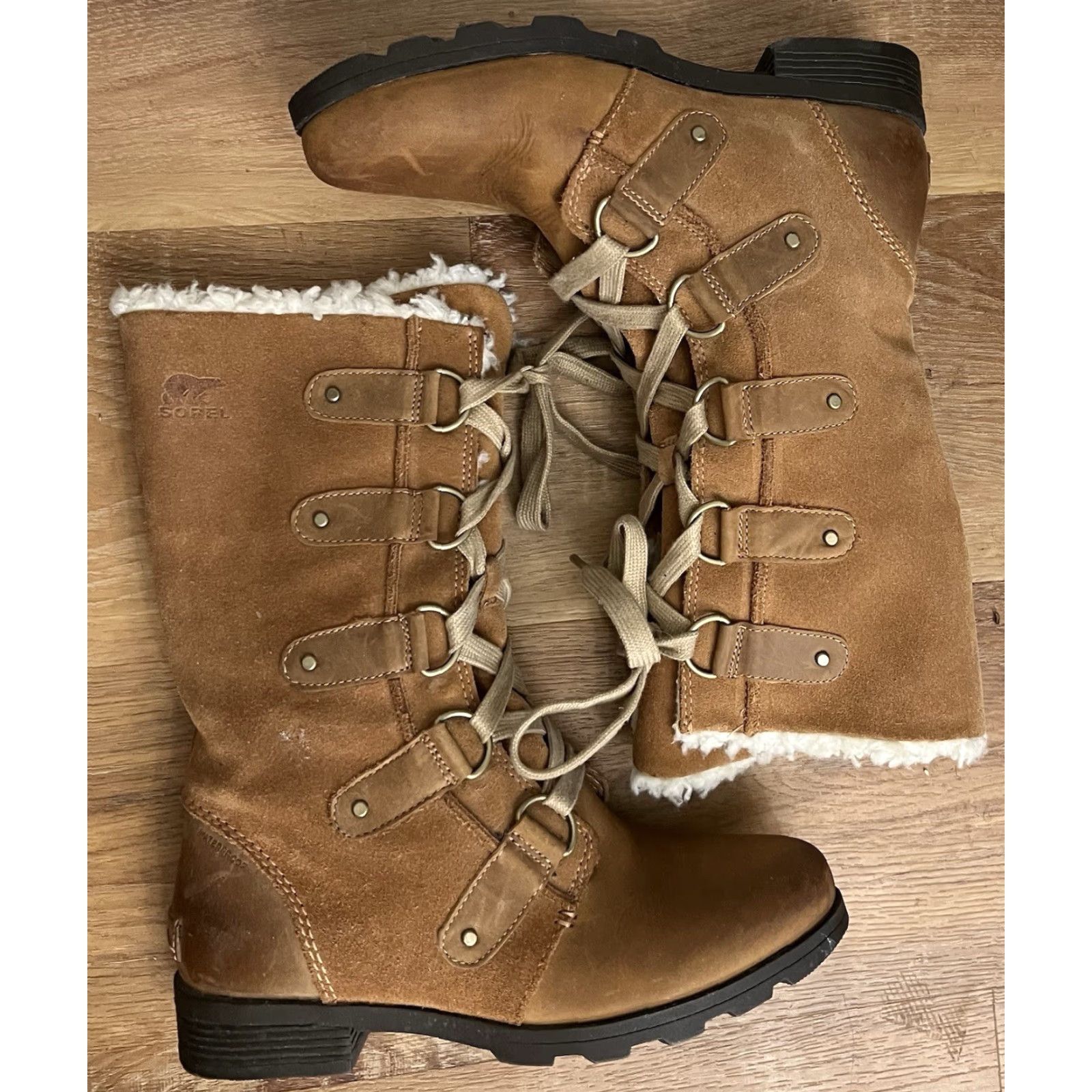 SOREL Sorel Emelie Snow Boot Women's Brown Suede Full Grain Waterproof Lace Up Mid-Calf 12" Tall, US 8, UK 6, EU 39, Faux Fur Lining, Brown, Size 8 Mens? Size US 6 / IT 36 - 3 Thumbnail