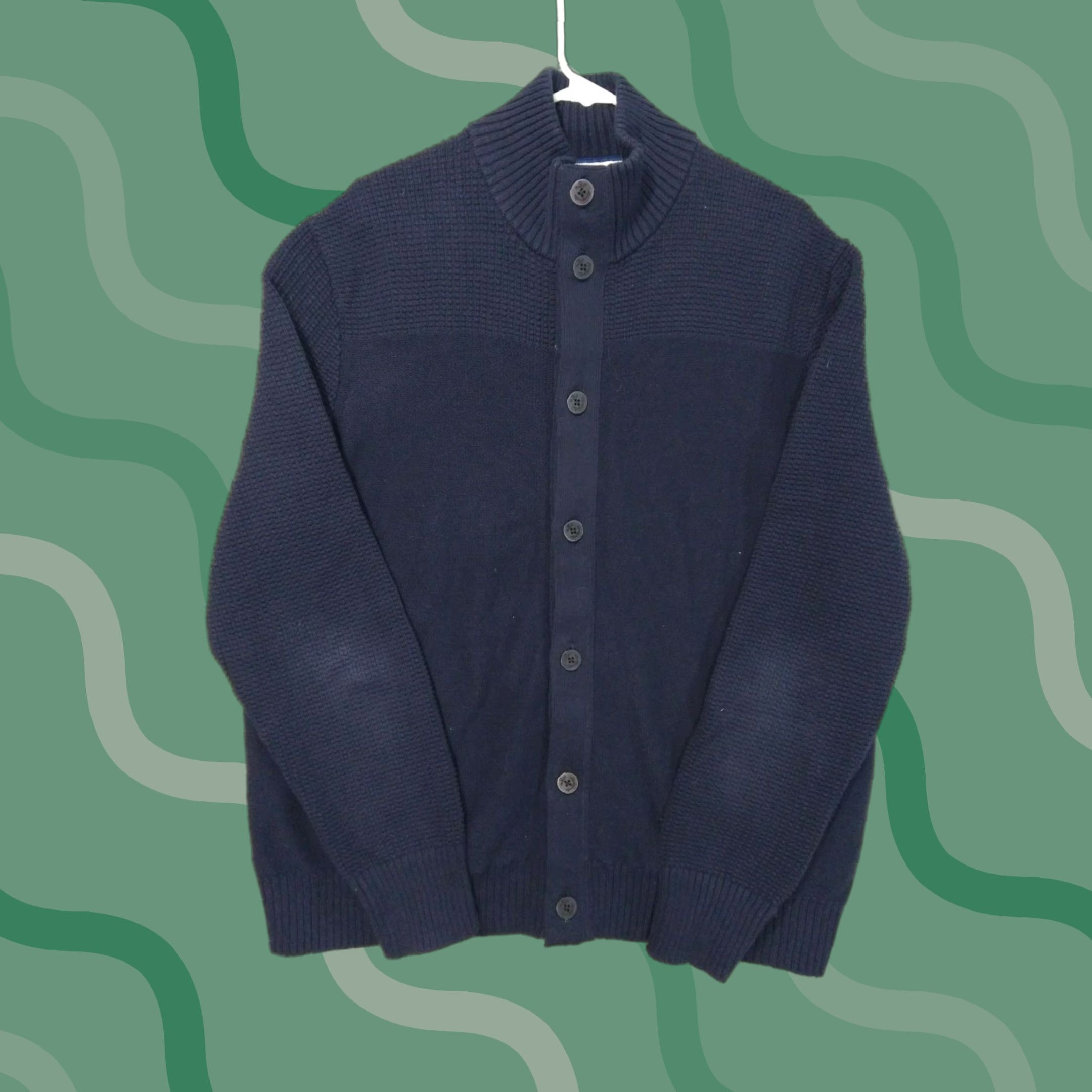 Banana Republic Banana Republic Sweater Cardigan Mens XL Blue Cotton Mock Neck Knit Winter Fall Spring Casual Regular Fit Mens Size US XL / EU 56 / 4 - 1 Thumbnail