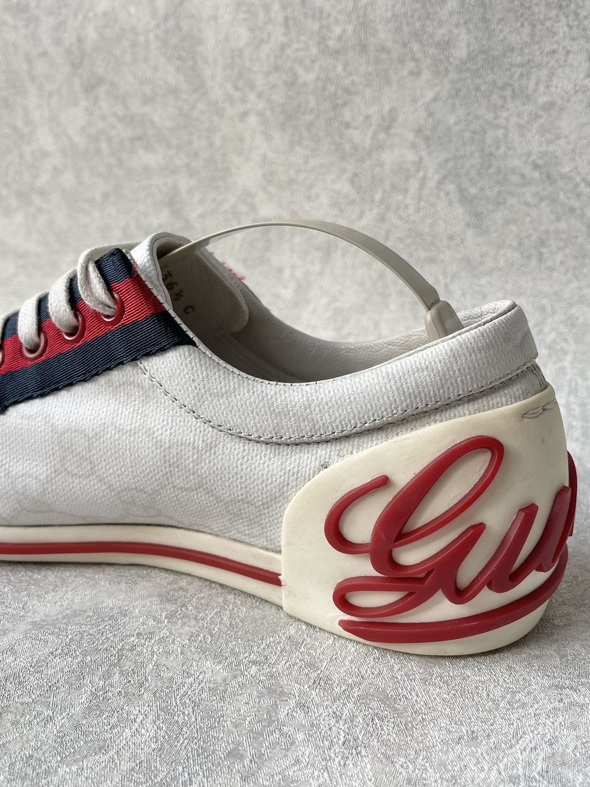 Gucci Gucci GG Monogram Canvas Sneakers Red Blue Web Script Logo Size US 7 / IT 37 - 15 Thumbnail