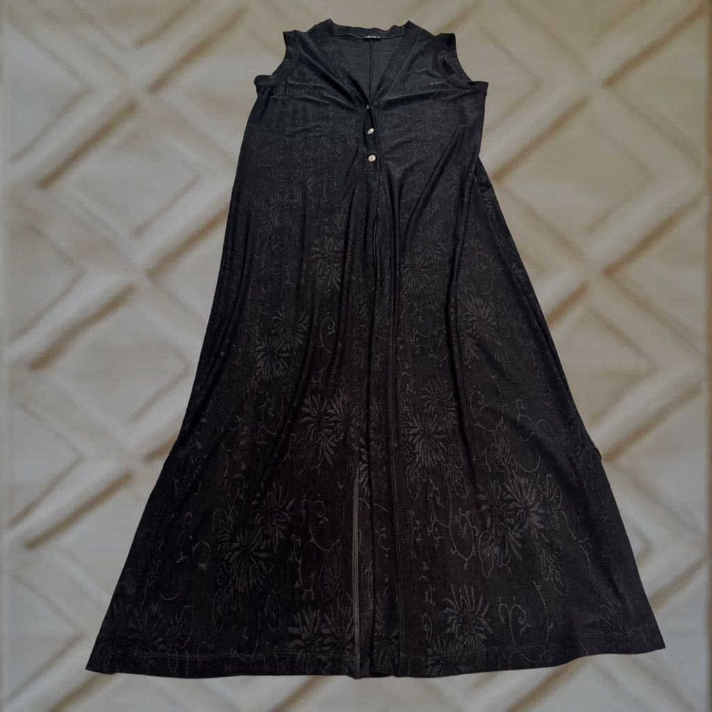 Vintage VINTAGE Poleci Maxi Dress Women Medium Black Sleeveless Floral Textured Button 90s Size M / US 6-8 / IT 42-44 - 1 Thumbnail