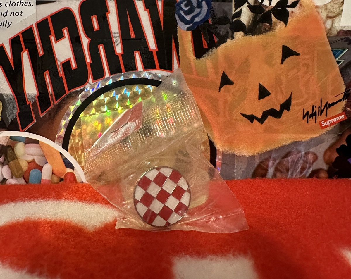 FW15 DS Supreme Checkerboard Checkered Pin Red White RARE OG