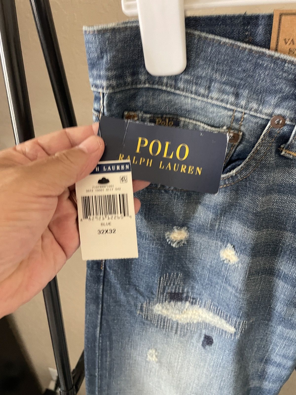 Polo Ralph Lauren Varick Slim Straight distressed patchwork jeans nwt 188.00 Size US 33 - 4 Thumbnail