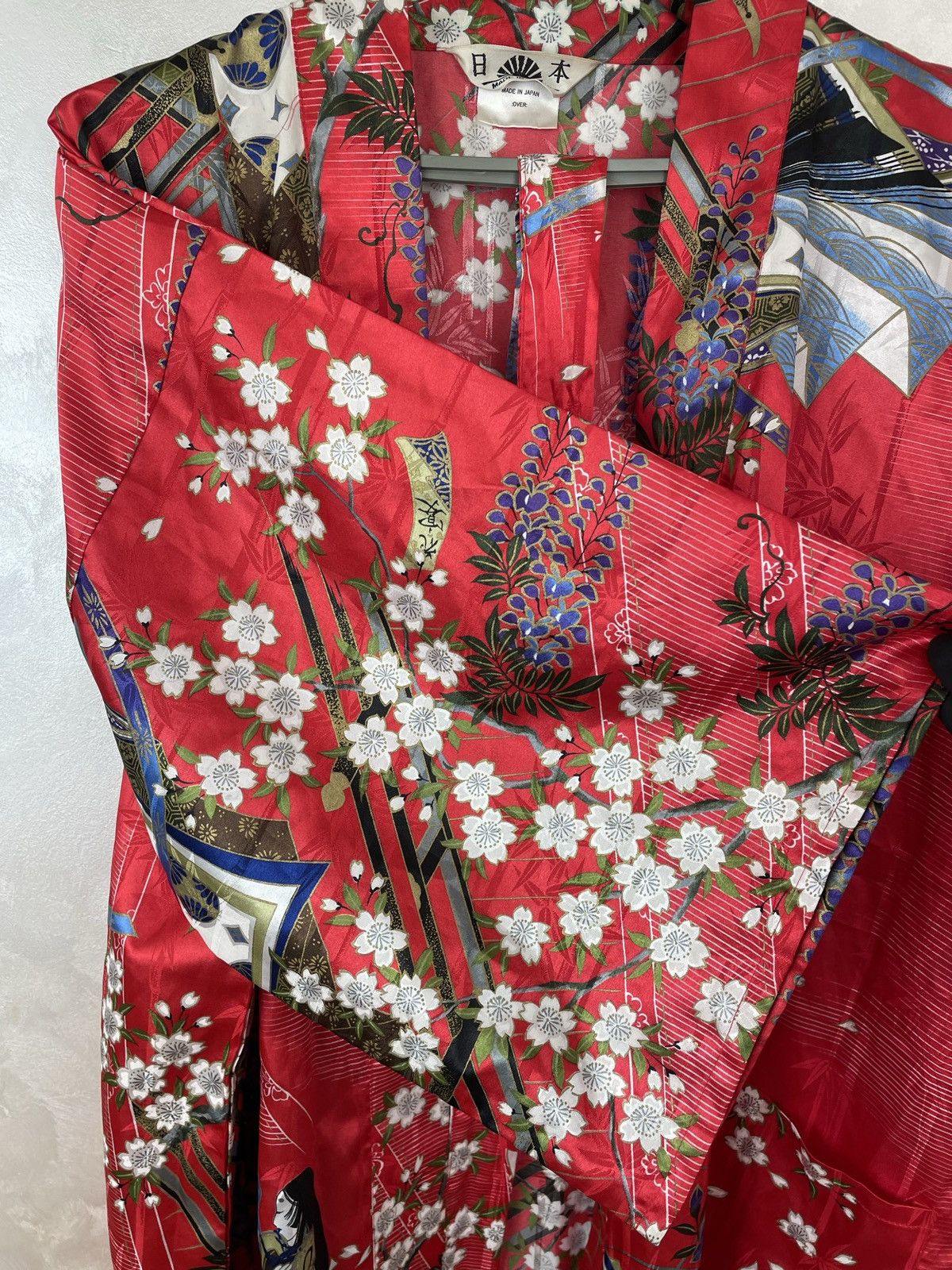 Japanese Brand Rare Red Kimono Robe Made in Japan – Floral & Samurai Design Size M / US 6-8 / IT 42-44 - 8 Thumbnail