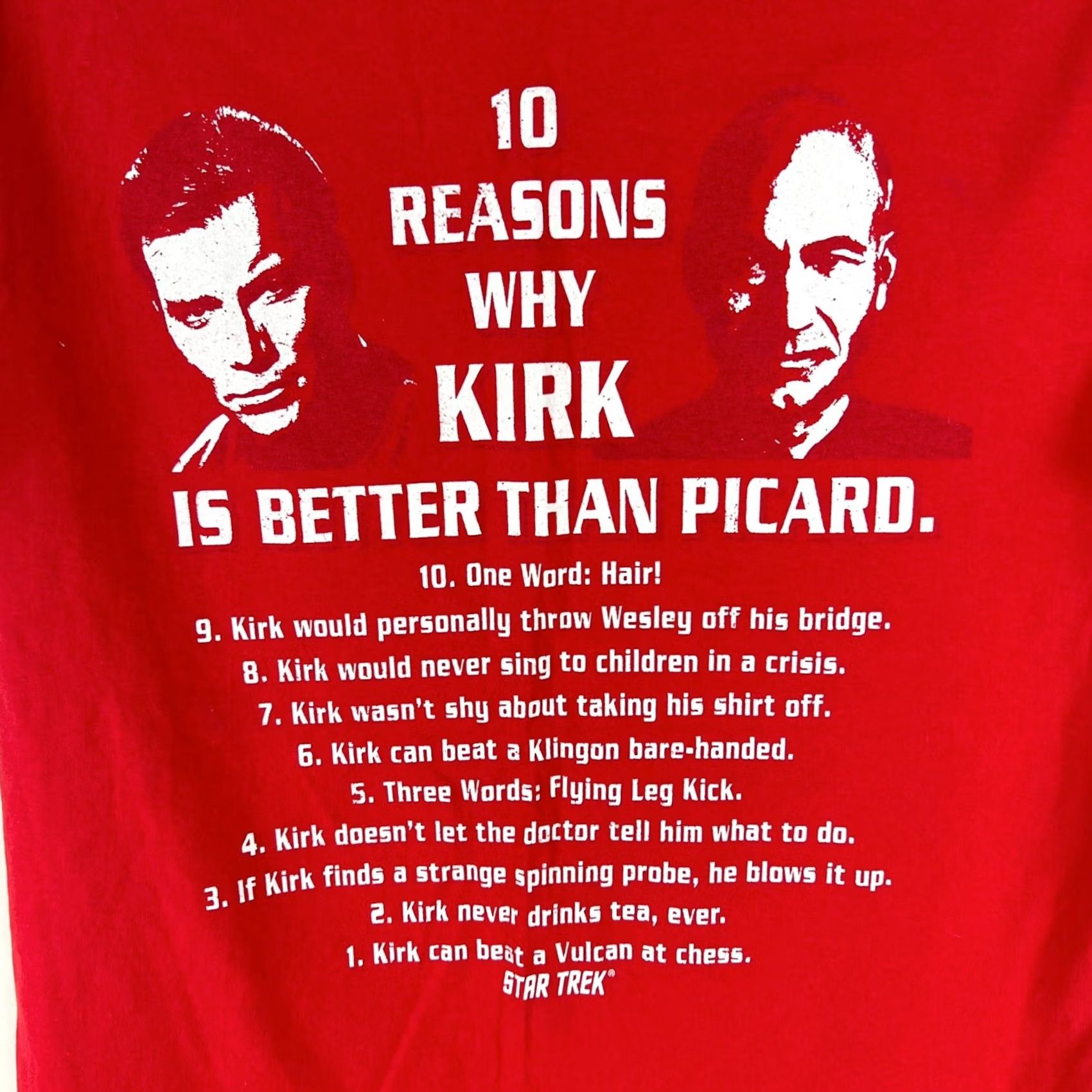 Vintage Star Trek T-Shirt Graphic 10 Reasons Why Kirk Is Better Than Picard Red M Size L Mens Regular Crew Neck Short Sleeve Shirt Size US L / EU 52-54 / 3 - 2 Thumbnail