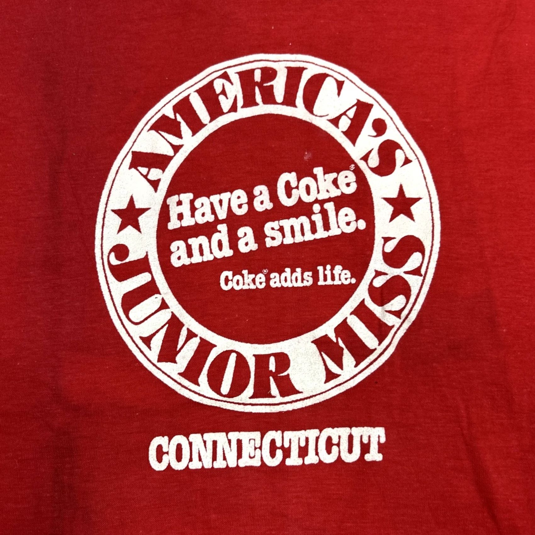 Vintage Coca-Cola T-Shirt Mens L Red Sports Connecticut Chinese Junior Miss Sport Theme - back markings Size US L / EU 52-54 / 3 - 6 Thumbnail