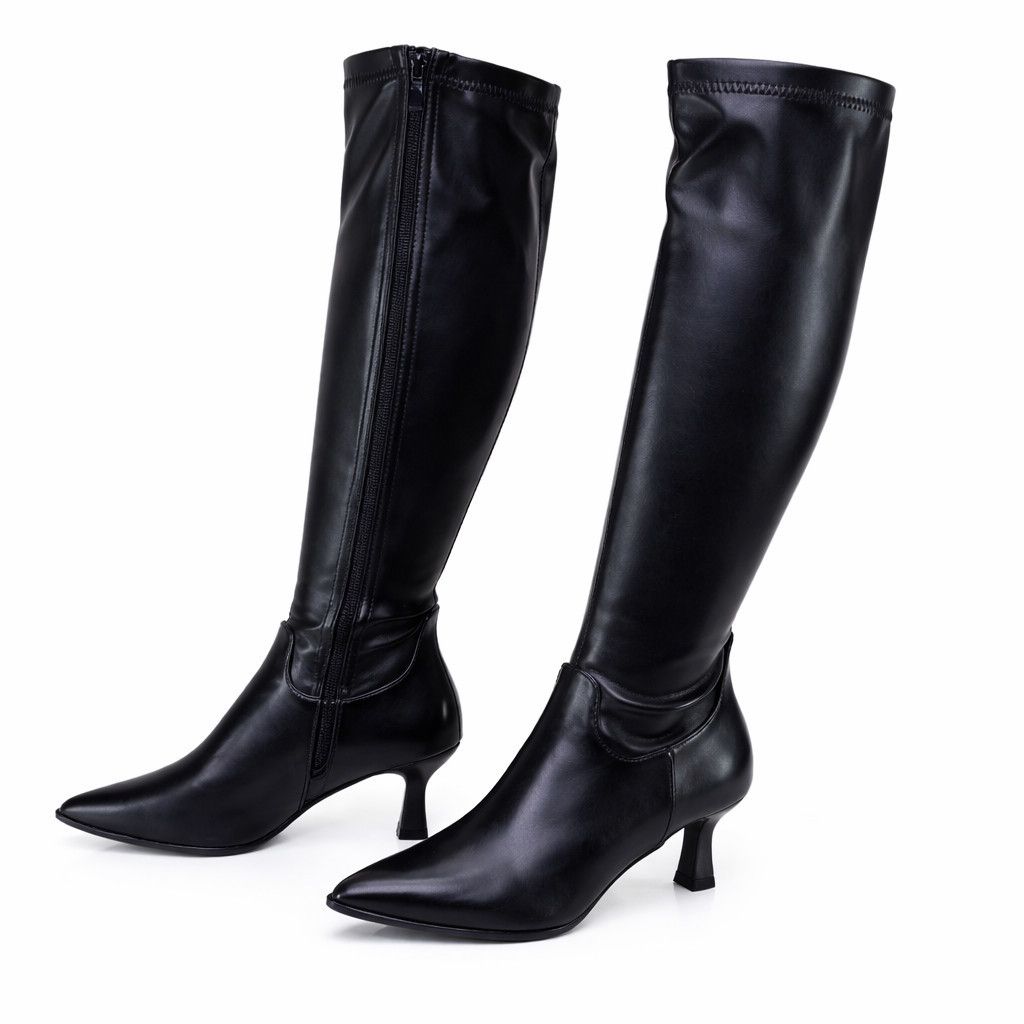 Other Kitty 2 Black Stretch Matte Knee Boots 2.5" Kitten Heels Wid Size US 7.5 / IT 37.5 - 1 Thumbnail