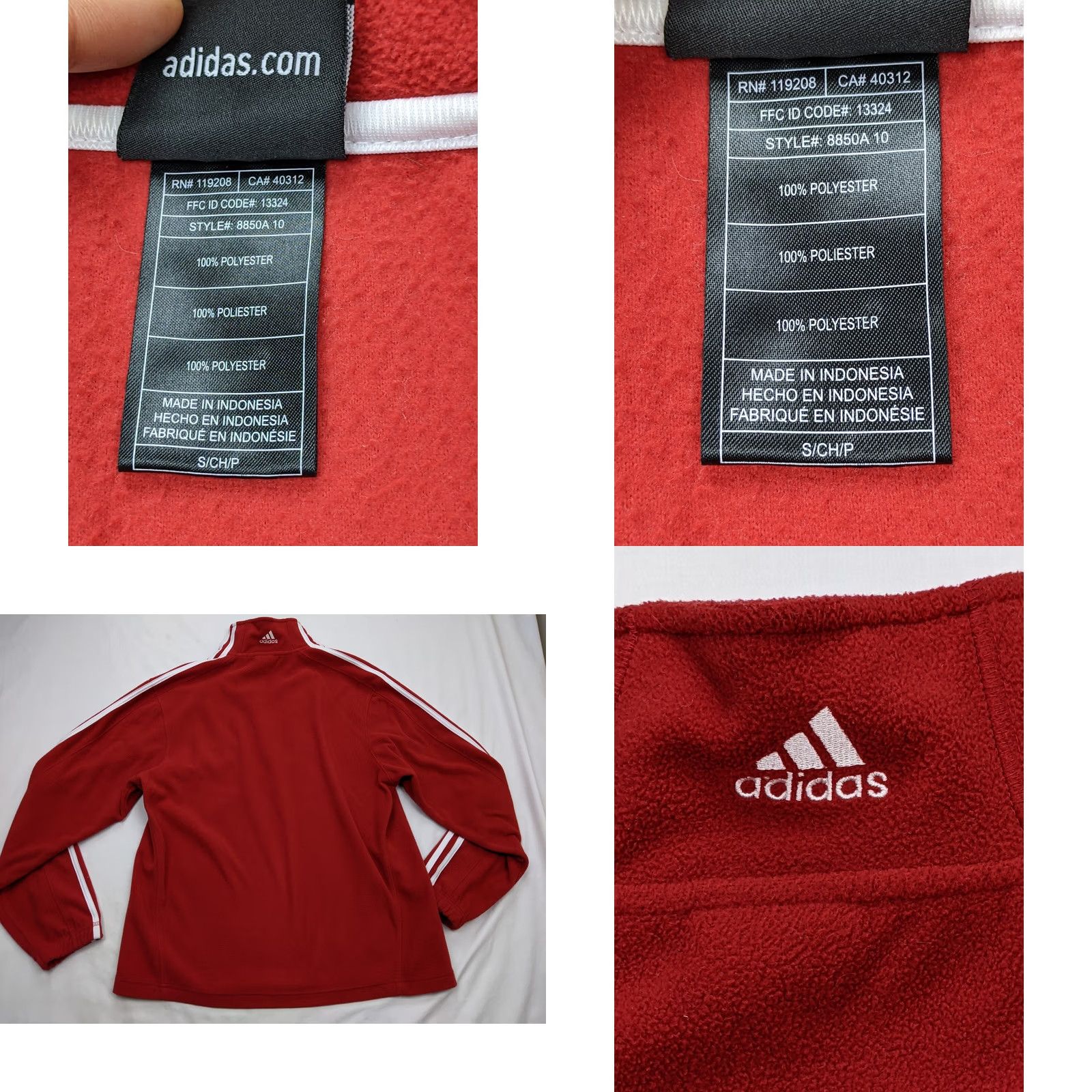 Adidas Adidas Sweatshirt Pullover 1/4 Zip Crew Neck Striped Fleece Red White Women S Size S / US 4 / IT 40 - 8 Thumbnail
