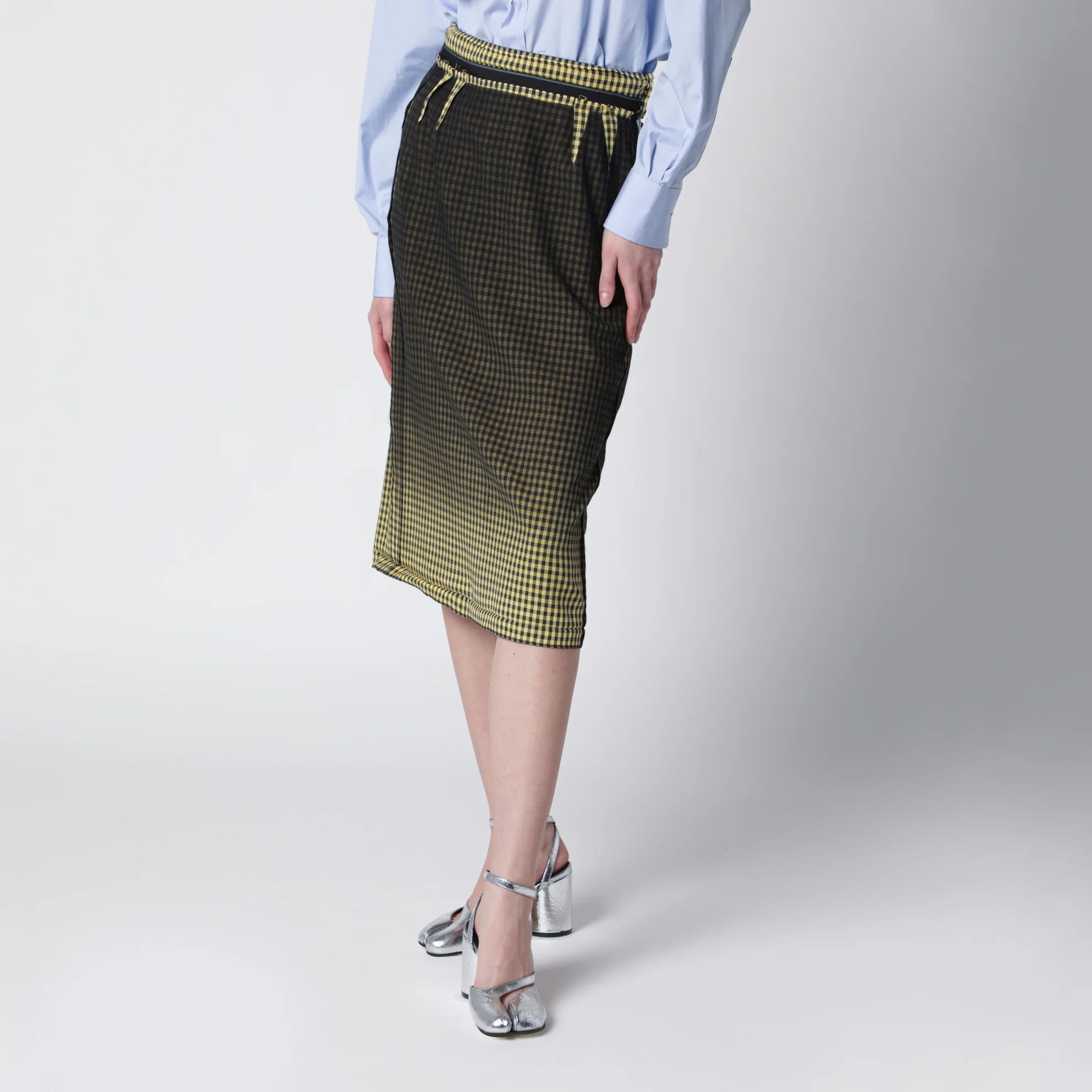Maison Margiela o1d2blof0426 Faded Check Pattern Midi Skirt in Multicolor Size 30" / US 8 / IT 44 - 3 Thumbnail
