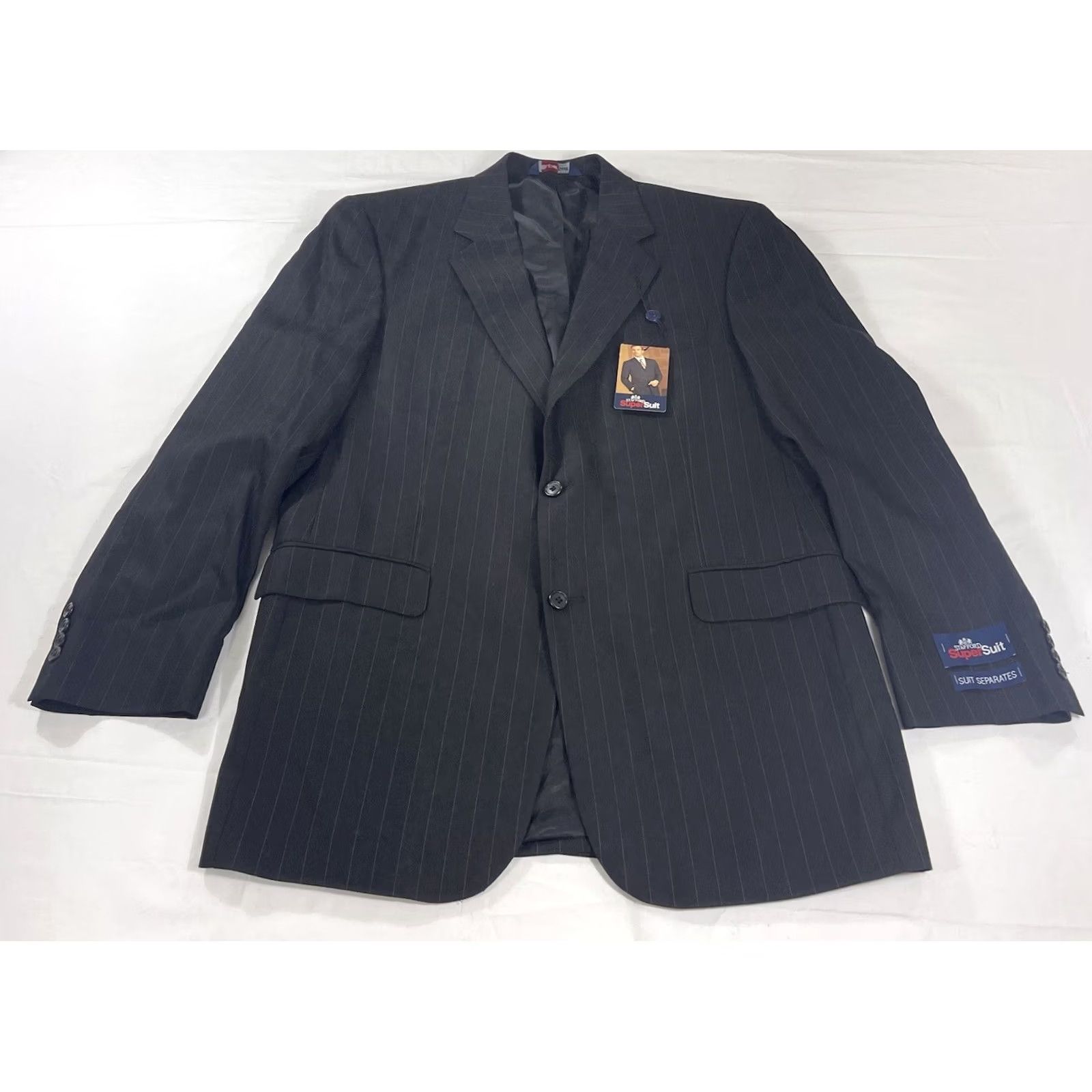 Stafford Stafford Blazer Sport Coat Jacket Black Striped Two-Button 42L Wool Polyester Spandex Notch Lapel Double-Vented Regular Chest 42 Mens NWT Size 42R - 2 Thumbnail