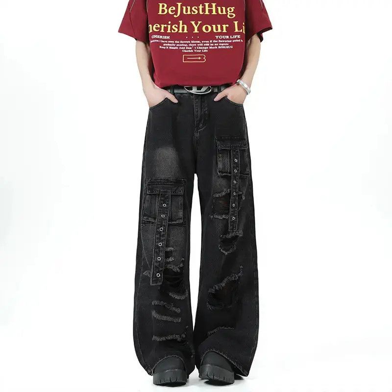 Japanese Brand Retro loose micro flared pocket straight leg jeans Size US 32 / EU 48 - 6 Thumbnail