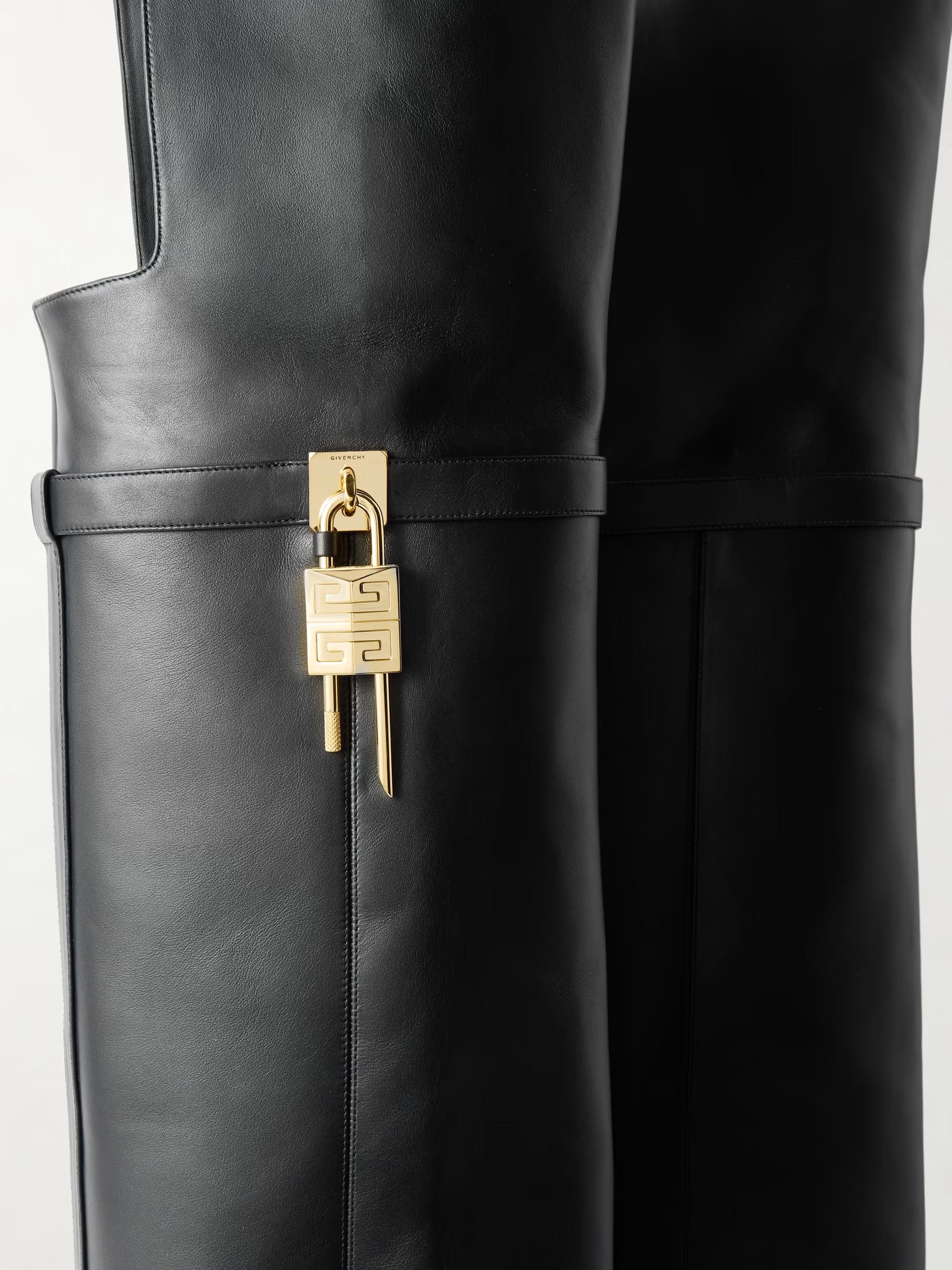 Givenchy o1srvl11e1225 Shark Lock Over-The-Knee Leather Boots Black Size US 8.5 / IT 38.5 - 6 Thumbnail