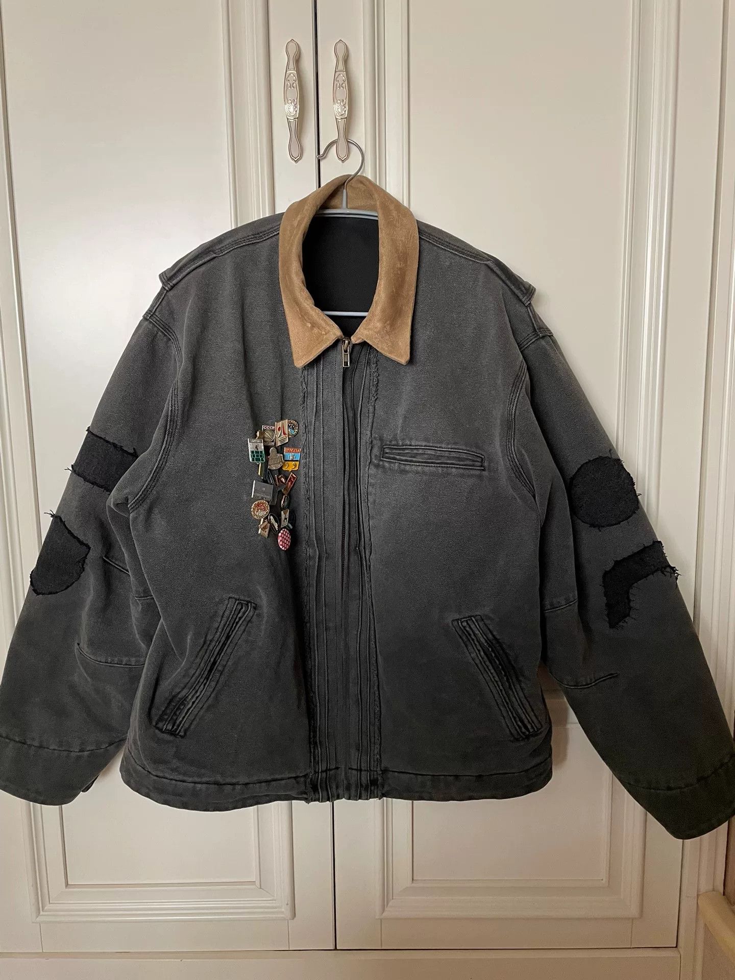 Pacsun Washed Gray Leather Collar Canvas Jacket Size US S / EU 44-46 / 1 - 1 Thumbnail