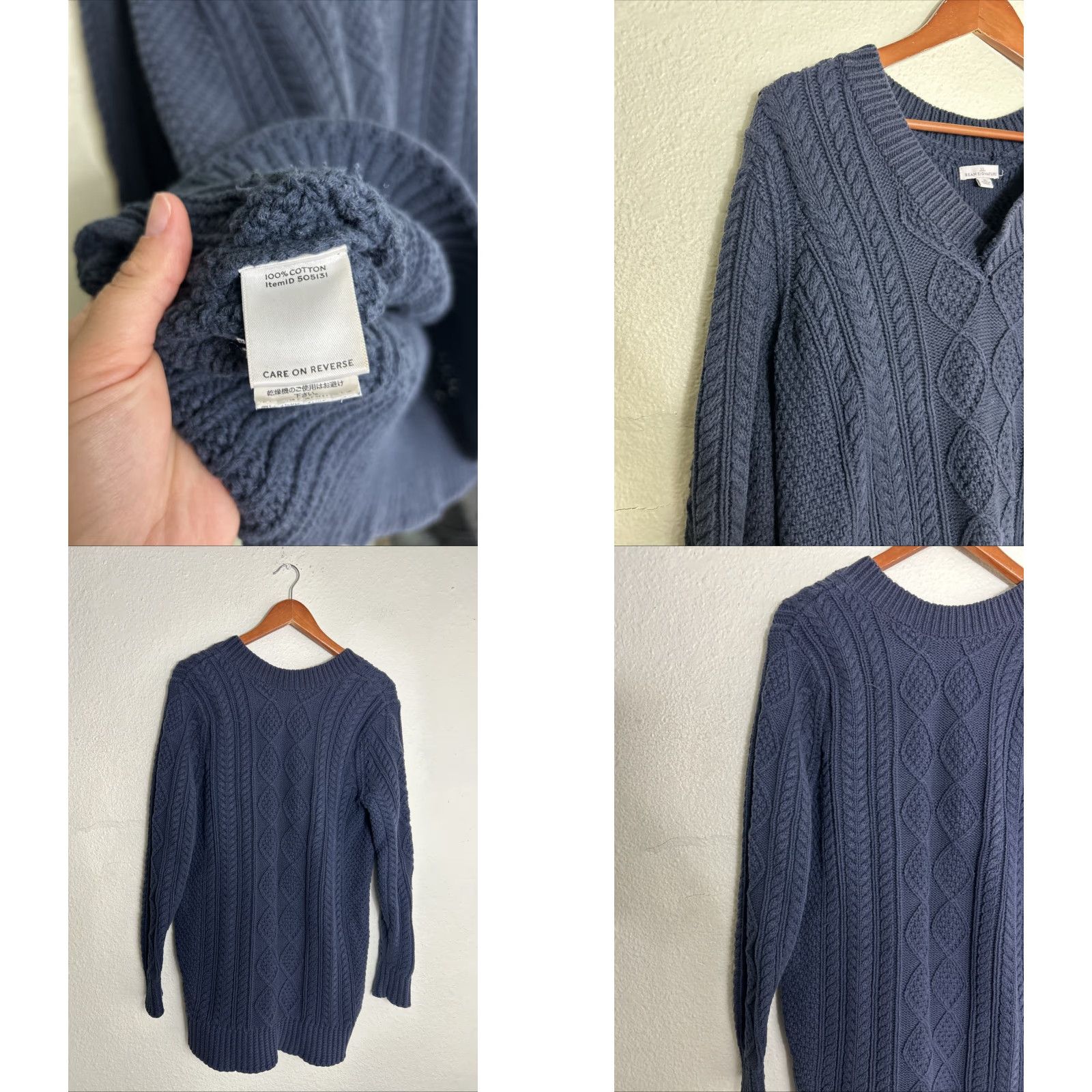 Vintage VINTAGE L.L. Bean Fisherman Sweater Blue M V-Neck Pullover Knit Flaw 505131 Size M / US 6-8 / IT 42-44 - 8 Thumbnail