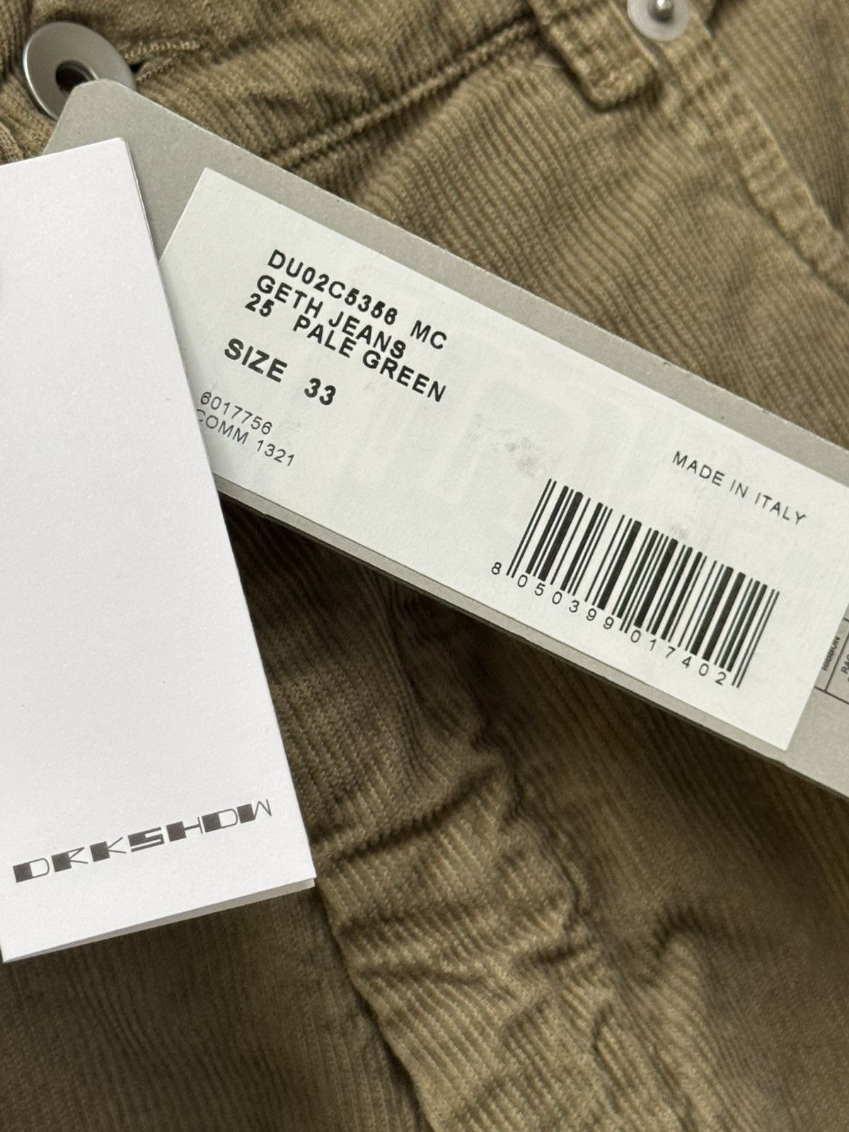 Rick Owens Drkshdw Lido | GETH Pants 33 Microcorduroy Pale Green Size US 33 - 3 Thumbnail