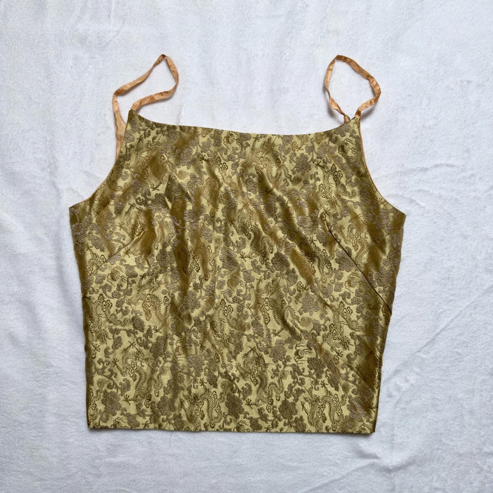 Unknown London Gold Dragon Chinese Jacquard Tie Back Top Y2K Whimsigoth Size L / US 10 / IT 46 - 1 Thumbnail