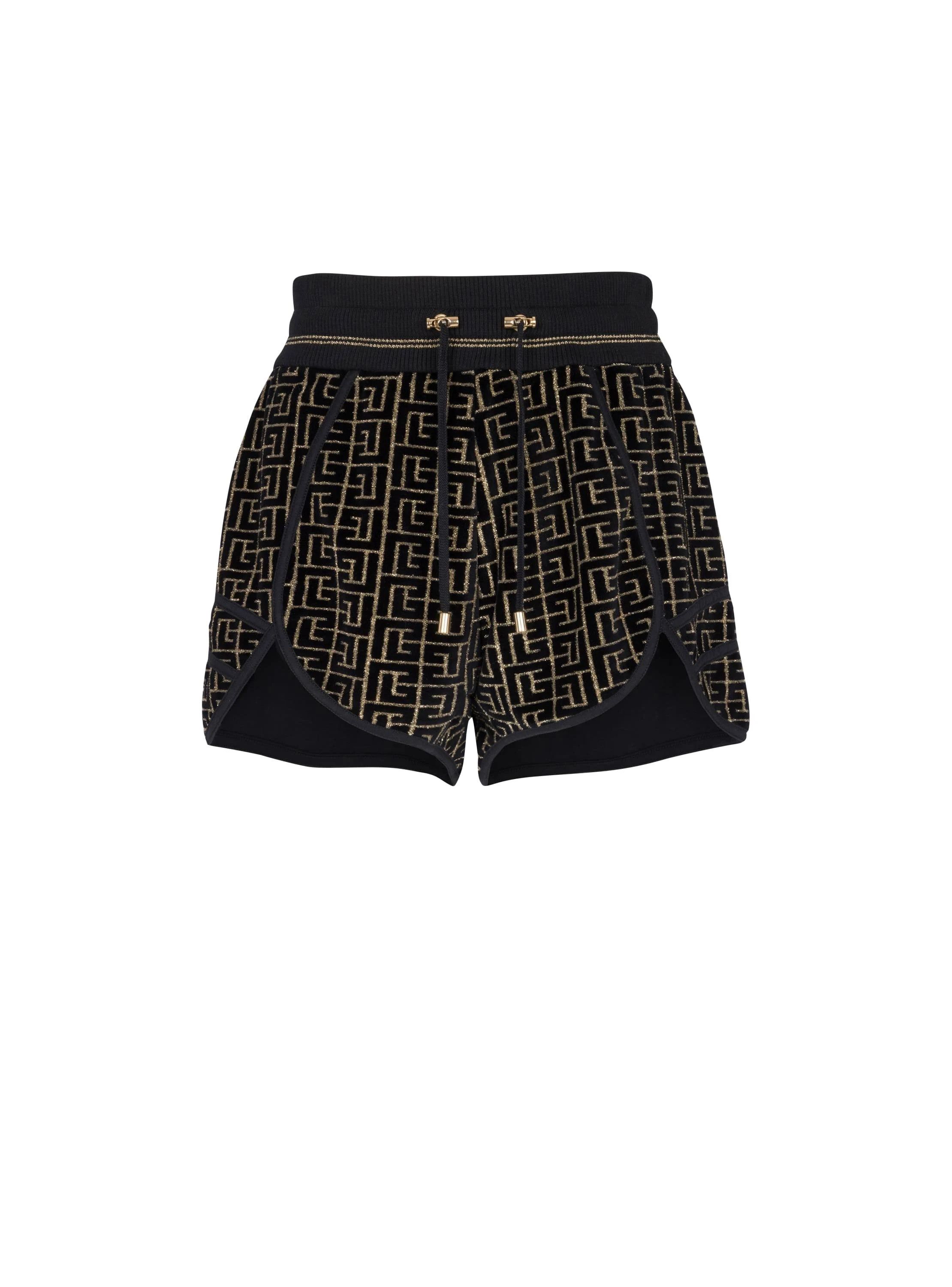 image of Balmain O1Srvl11E0524 Velvet Jersey Short In Black Gold, Women's (Size 30)