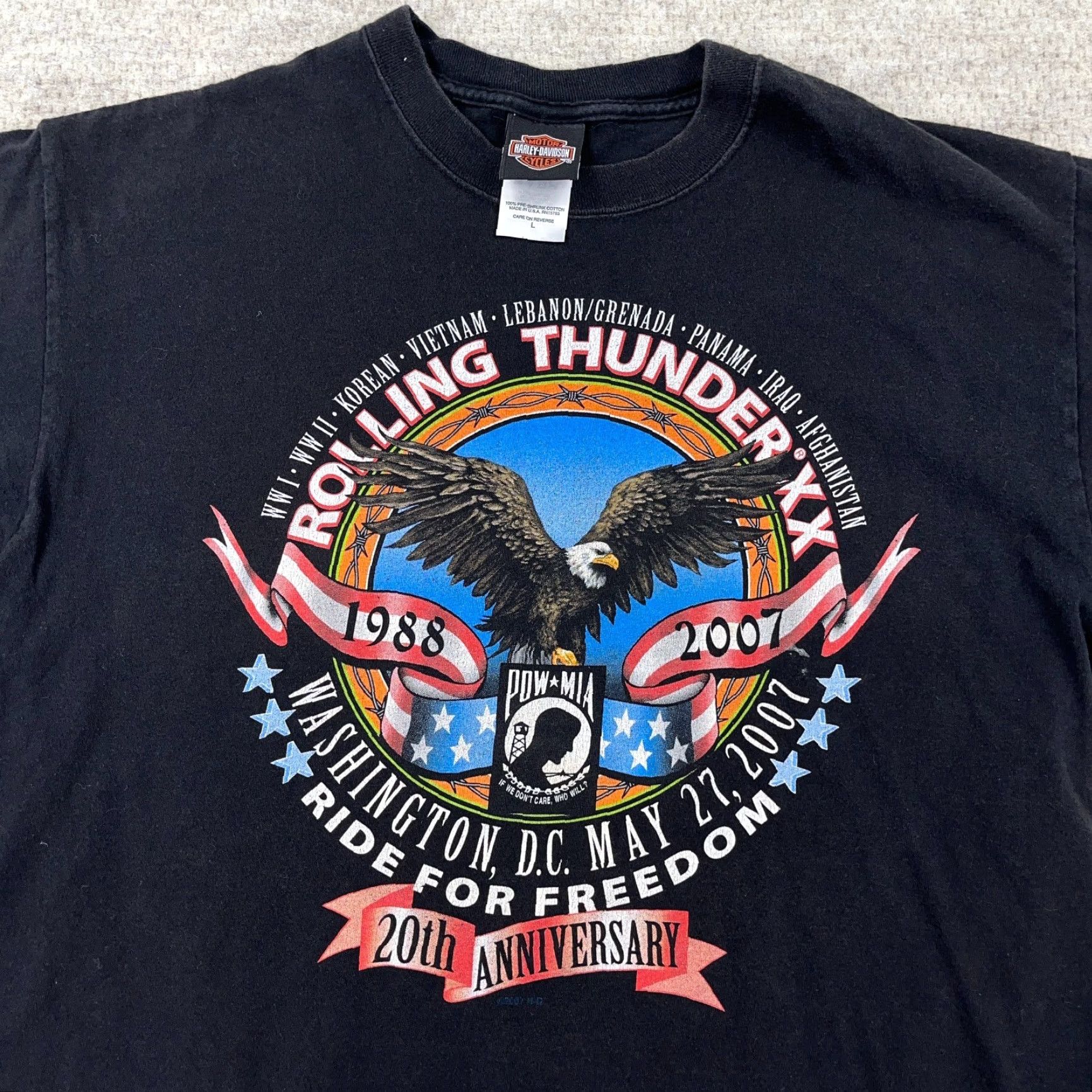Harley Davidson VINTAGE Harley-Davidson Shirt Men Large Black Tee Rolling Thunder Ride Biker Y2K Pow Mia Size US L / EU 52-54 / 3 - 4 Thumbnail