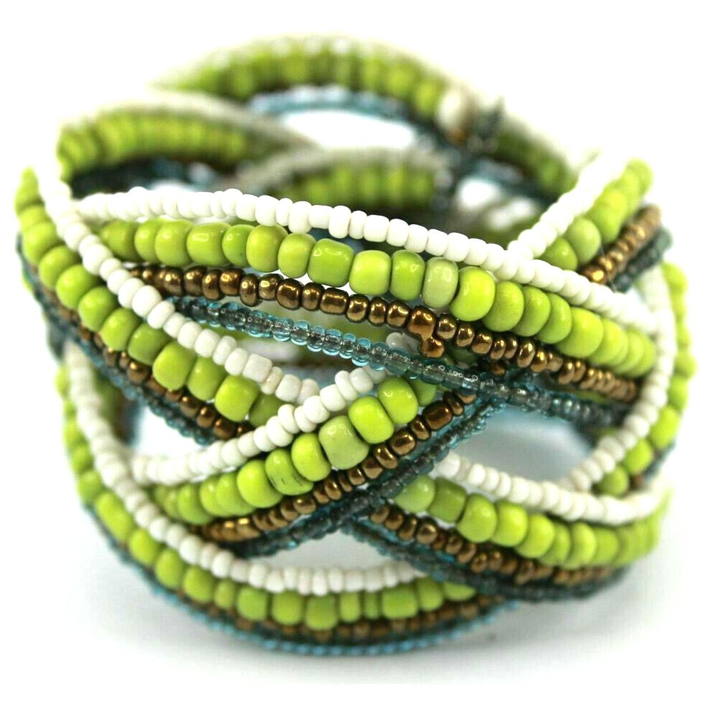 Other Yellow Green White Clear Blue, & Gold Beads Chunky Bracelet Size ONE SIZE - 1 Thumbnail