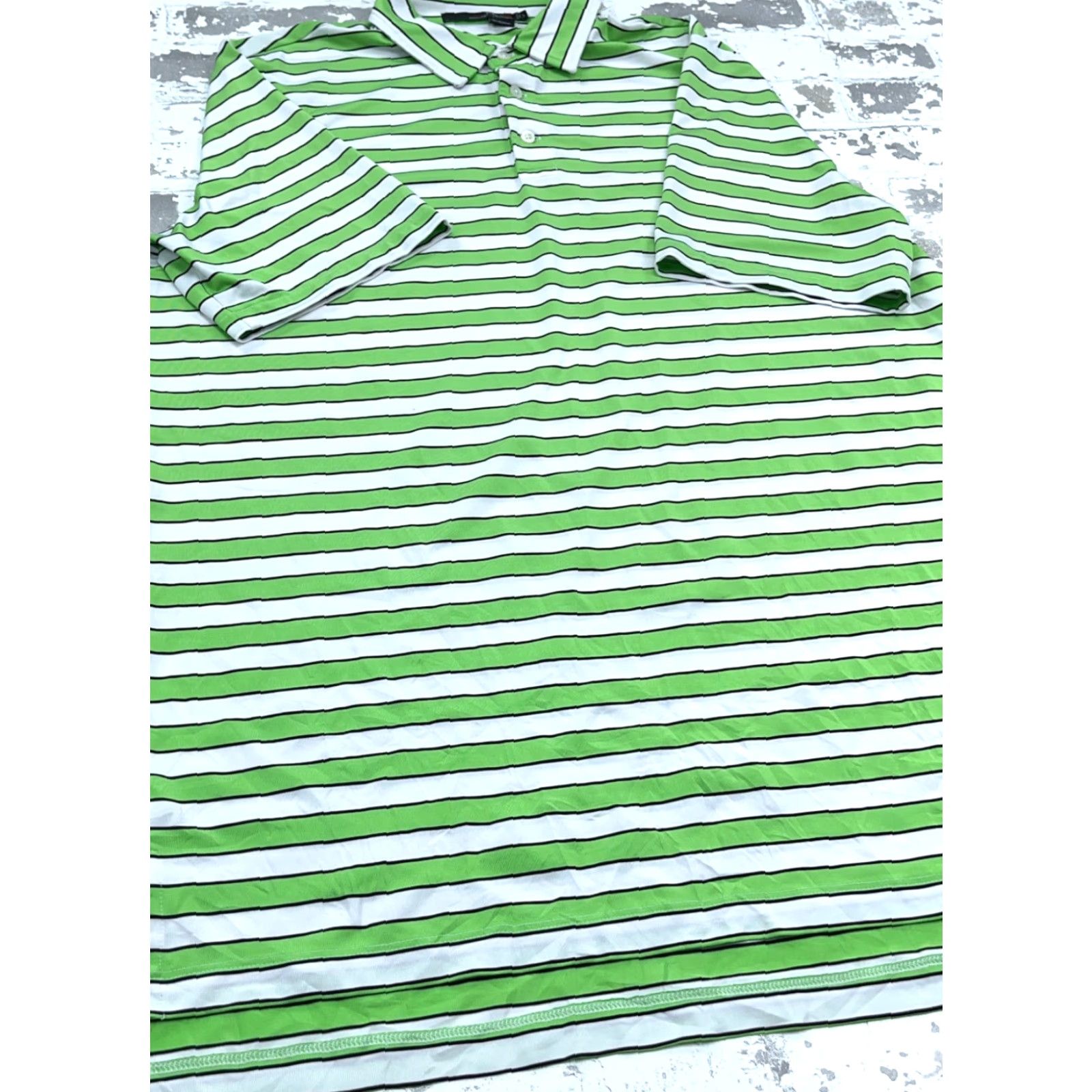 RLX Ralph Lauren RLX Ralph Lauren Polo Shirt Men Large Green White Striped Performance Golf Adult Size US L / EU 52-54 / 3 - 5 Thumbnail