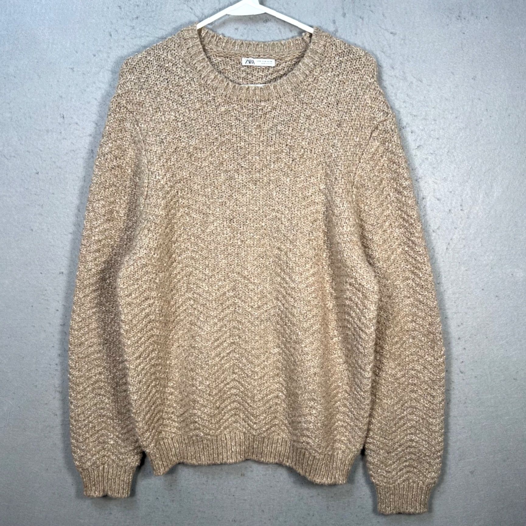 Zara Zara Knit Mens Size Medium Beige Chevron Pattern Pullover Crewneck Sweater Size US M / EU 48-50 / 2 - 2 Thumbnail