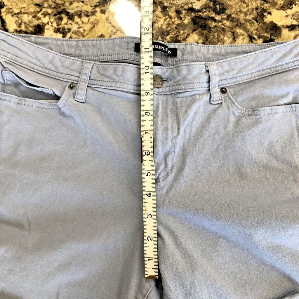 Calvin Klein Size 12 Calvin Klein Jeans Womens Crop Baby Blue Stretchy Size 33" - 6 Thumbnail