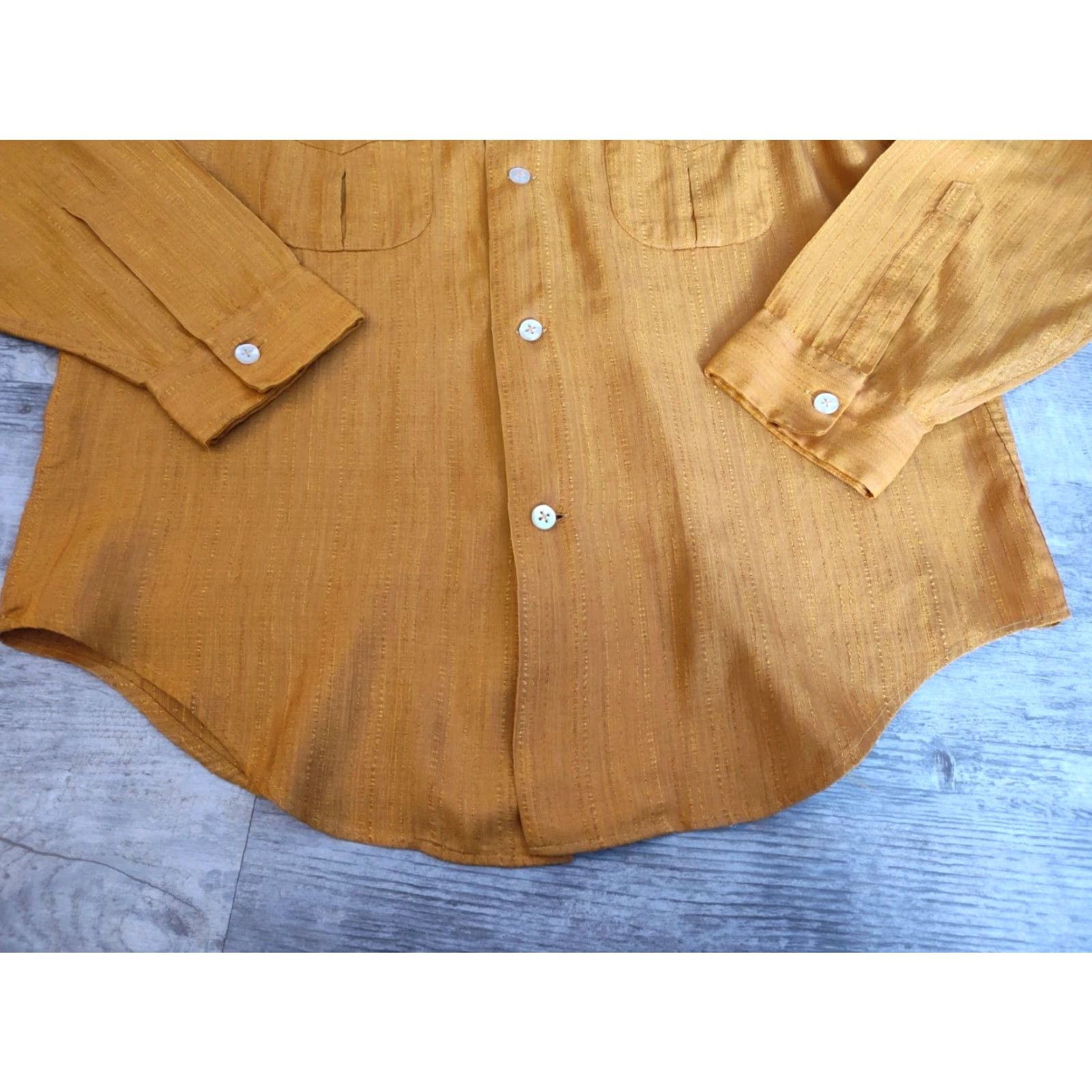 Enro VINTAGE Enro Button-Up Shirt Mens Large Long Sleeve Textured Solid Dark Yellow 60s 70s Mod Disco Size US L / EU 52-54 / 3 - 2 Thumbnail