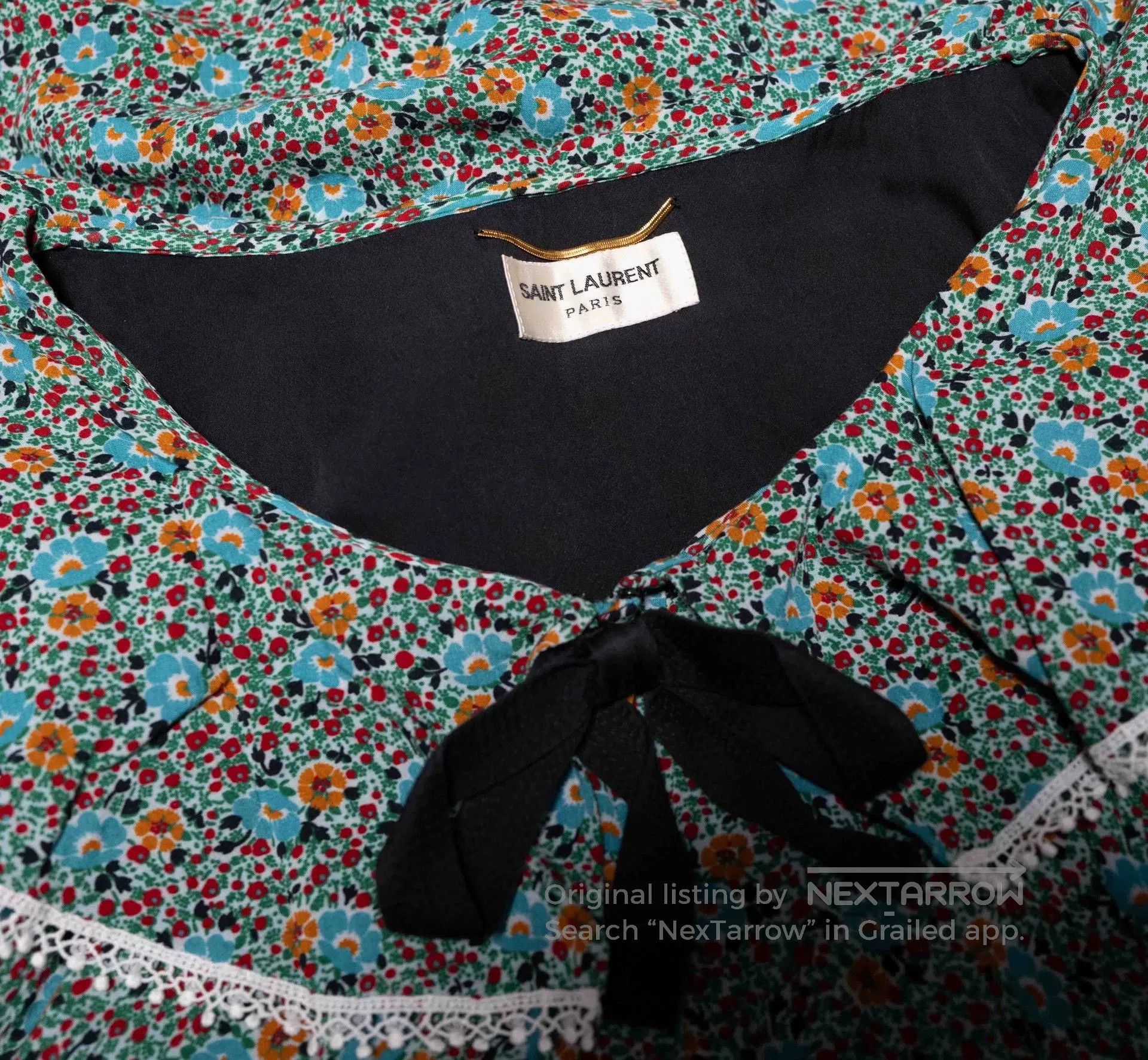 Saint Laurent Paris Saint Laurent Floral Print Dress with Bow. Size XS / US 0-2 / IT 36-38 - 3 Thumbnail
