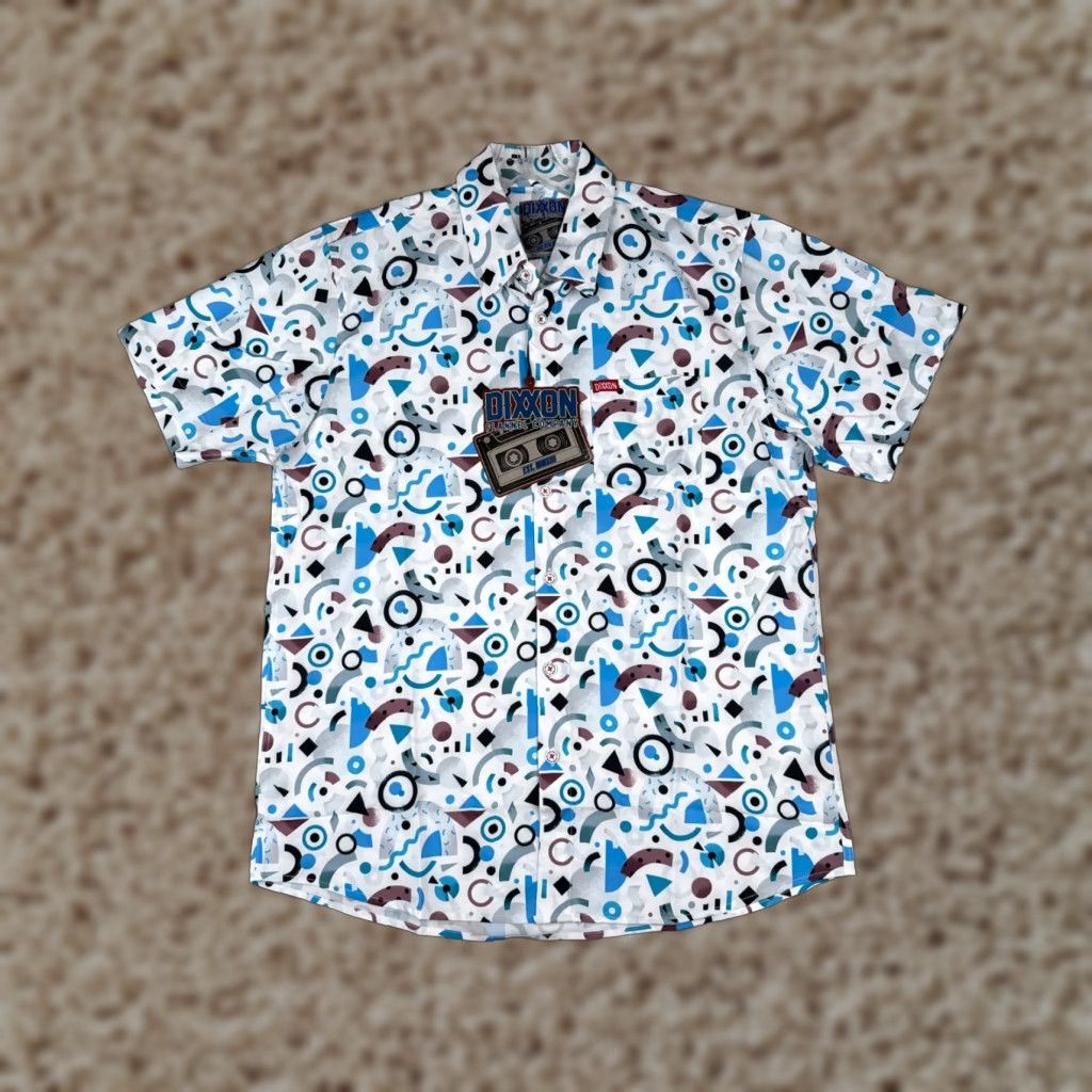 Vintage Dixxon Shirt Adult Large White Blue Party Shirt The New Wave Retro 90s Look Poly Shirt Button-Up Men Regular Short Sleeve Floral Hawaiian 90s Mens Size US L / EU 52-54 / 3 - 1 Thumbnail