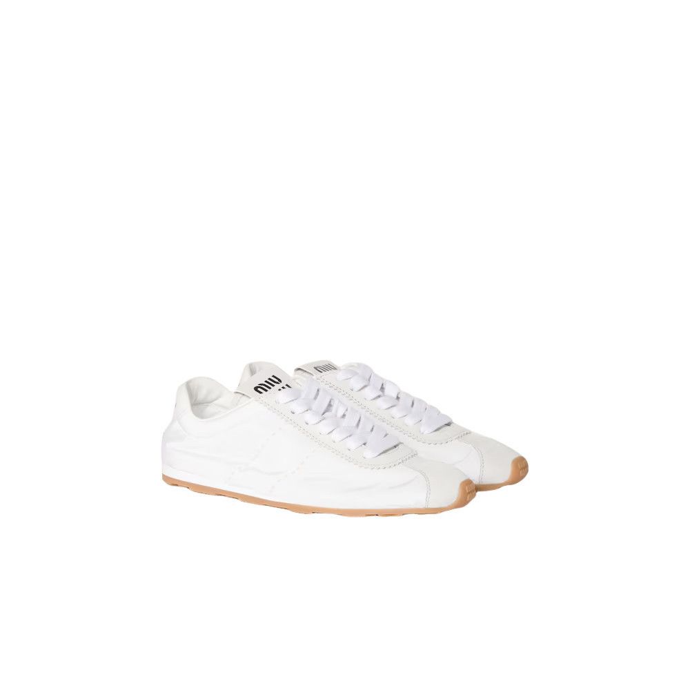 MIU MIU Plume $950 White Fabric/Suede Sneakers New & Authent