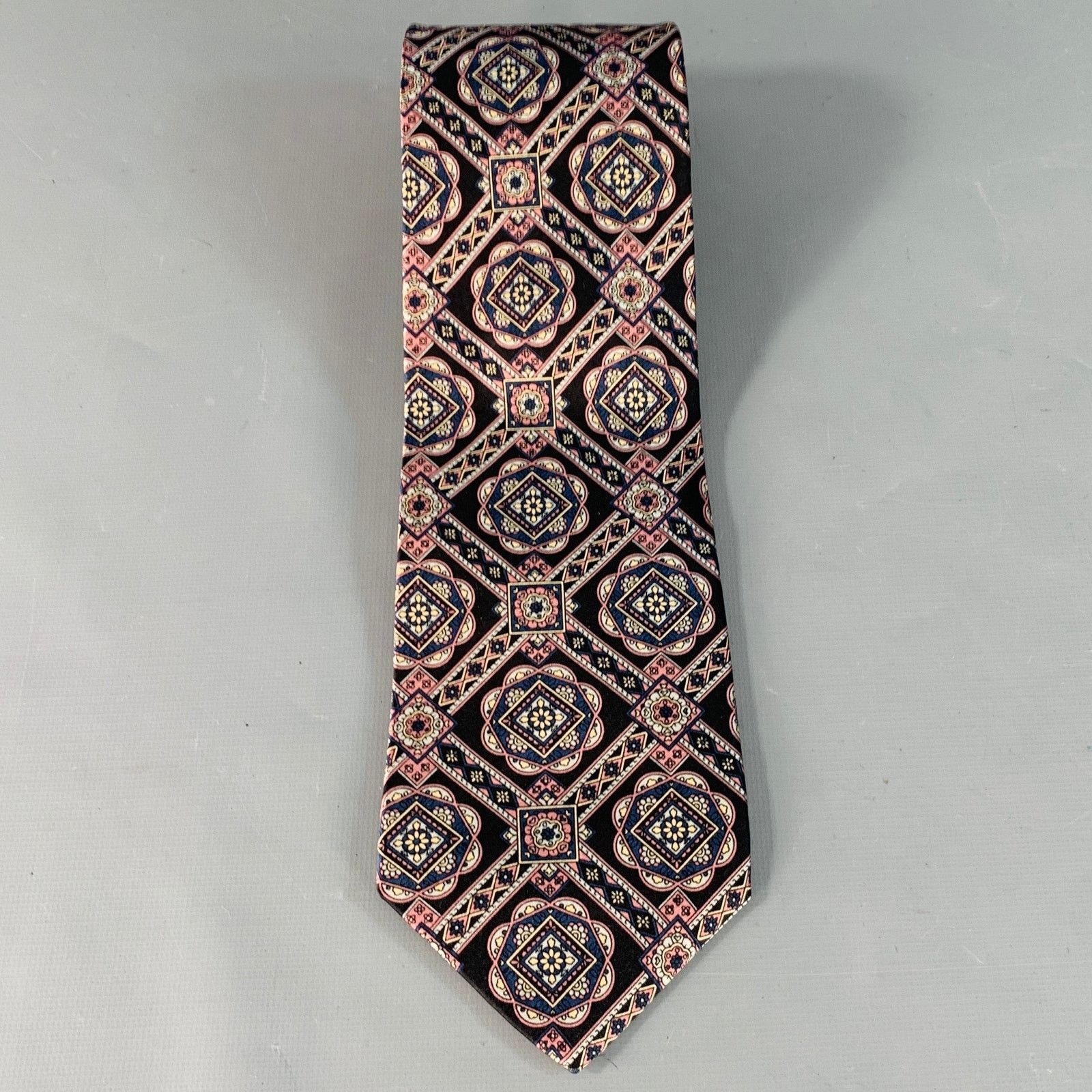 Dior CHRISTIAN DIOR Black Purple Abstract Silk Tie Size ONE SIZE - 3 Thumbnail