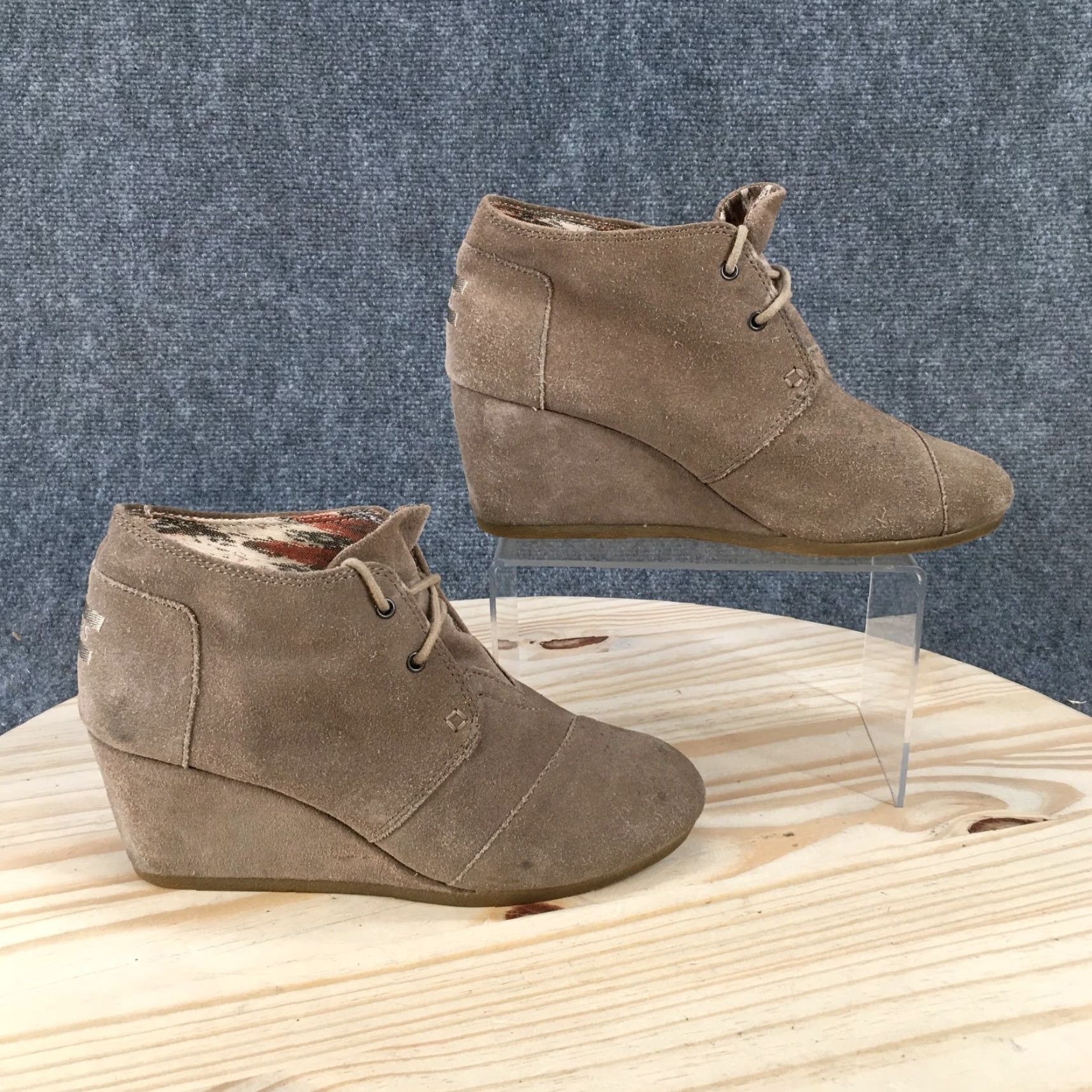 Toms TOMS Boots Womens 8.5 M Ankle Bootie Brown Leather Side Zip Wedge Heels Casual Size US 9 / IT 39 - 2 Thumbnail