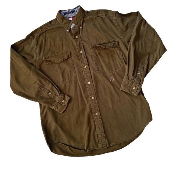 Tommy Hilfiger Vintage Grunge 90’s Olive Green Tommy Hilfiger Crest Logo Sh Size US M / EU 48-50 / 2 - 1 Thumbnail