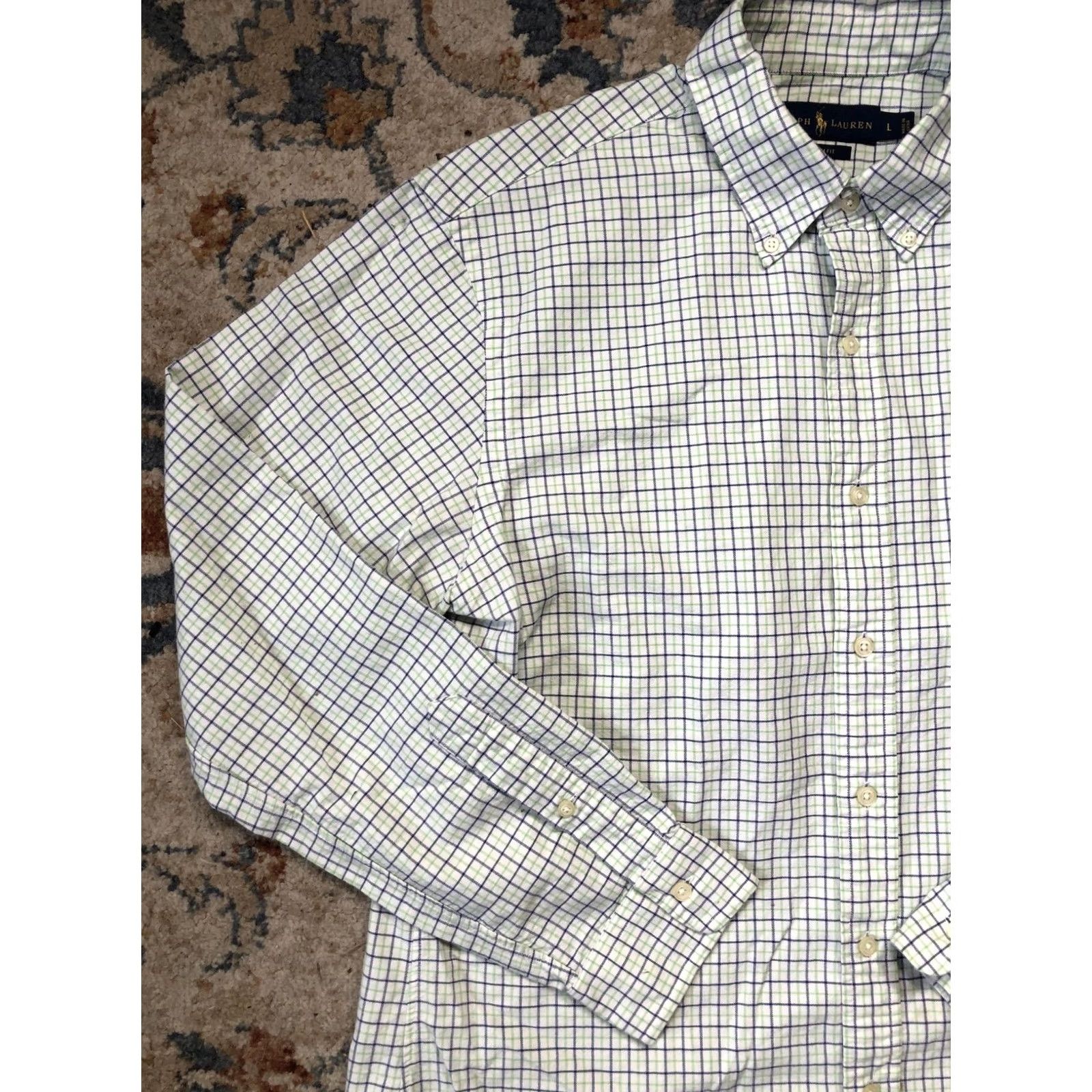 Ralph Lauren Ralph Lauren Shirt Slim Fit Button-Down Tattersall Check Pony Embroidered White Green Navy Mens Large Long Sleeve Button-Up Collared Pony Size US L / EU 52-54 / 3 - 3 Thumbnail
