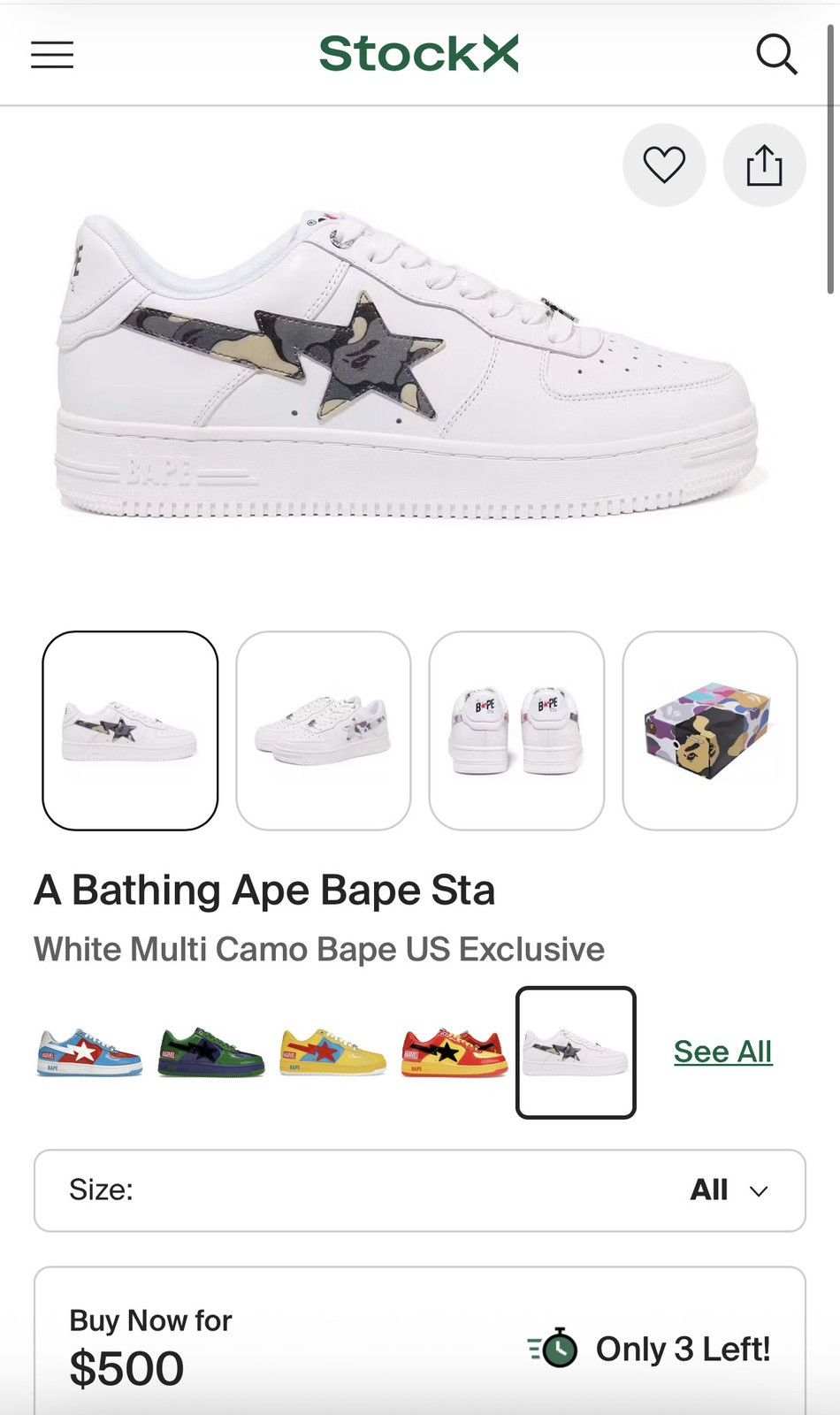 Bape A Bathing Ape Bape Sta White Multi Camo Bape US Exclusive Size US 9.5 / EU 42-43 - 9 Thumbnail