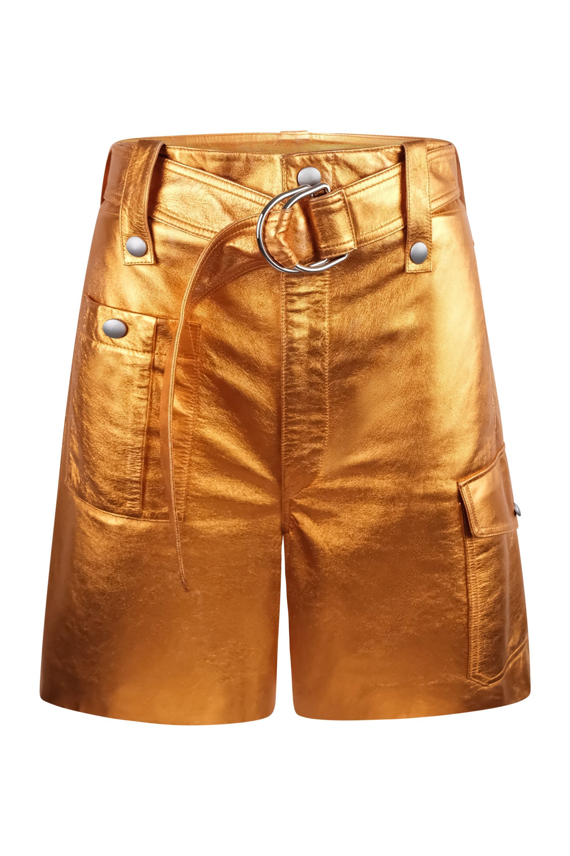 Miu Miu Miu Miu Metallic Lamb Leather Orange Cargo Shorts Size 27" / US 4 / IT 40 - 1 Thumbnail