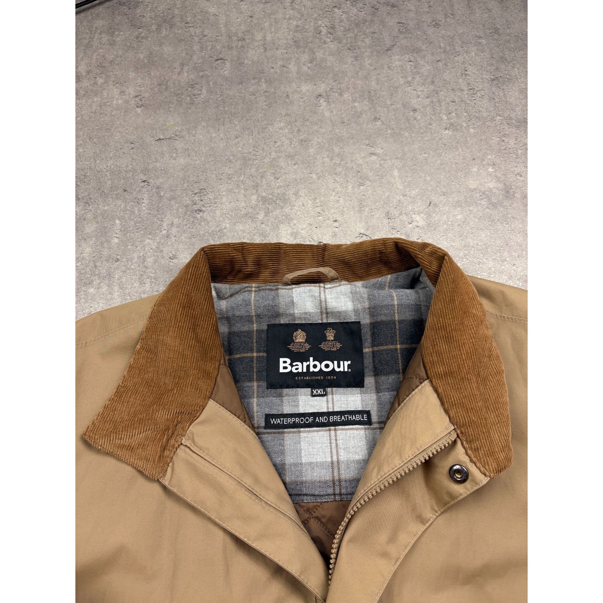Barbour Barbour Mens Beige Waxed Cotton Jacket W/ Corduroy Collar & Size US XXL / EU 58 / 5 - 9 Thumbnail