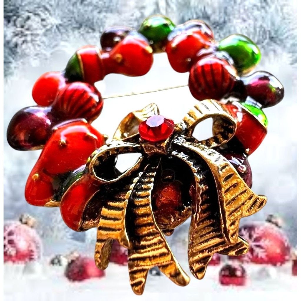 Handmade Christmas Wreath Brooch Pin New Ornaments Festive Winter Hol Size ONE SIZE - 5 Thumbnail