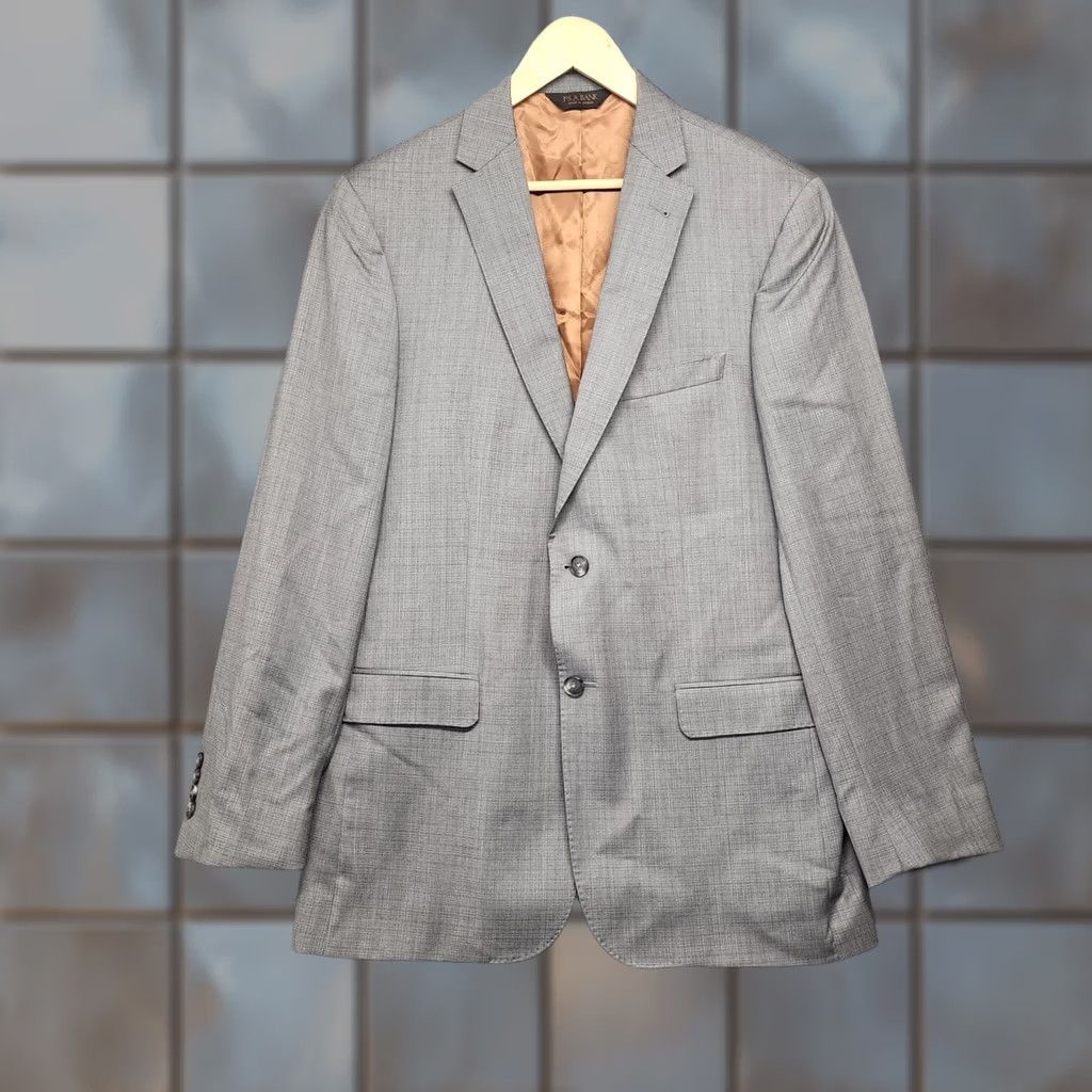 Jos. A. Bank VINTAGE Jos A. Bank Jacket Blazer Men 42L Slim Fit Light Gray Grid Wool Sport Coat Mens 42 Regular Gray Button Closure Size 42R - 1 Thumbnail