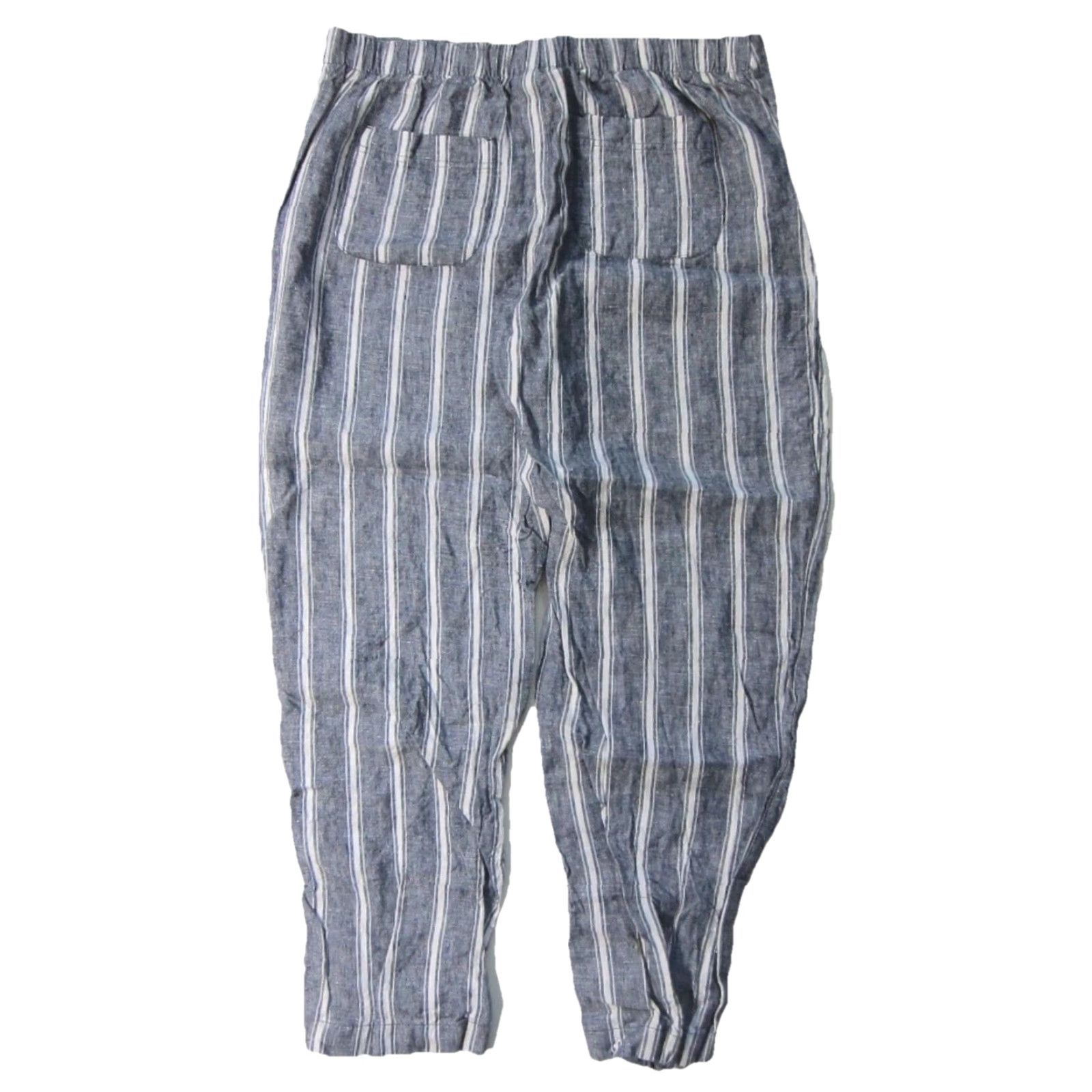 Vintage Chico's 100% Linen Blue White Stripe Wide Leg Casual Comfort Pant Women 2.5/14 Size 36" / US 14 / IT 50 - 2 Thumbnail