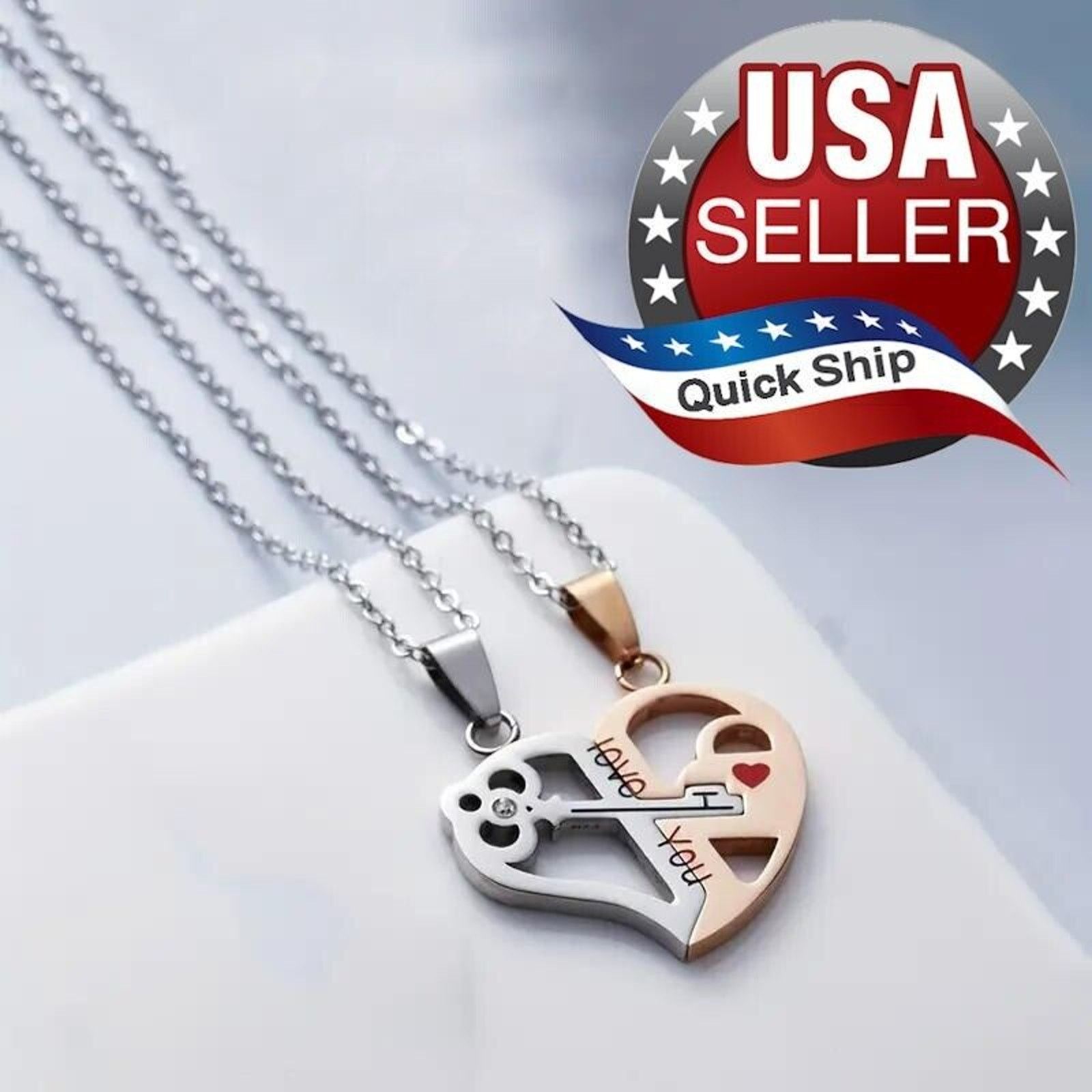 Other I Love You Pendant Necklace Interlocking Heart Key 2 Piece Size ONE SIZE - 1 Thumbnail